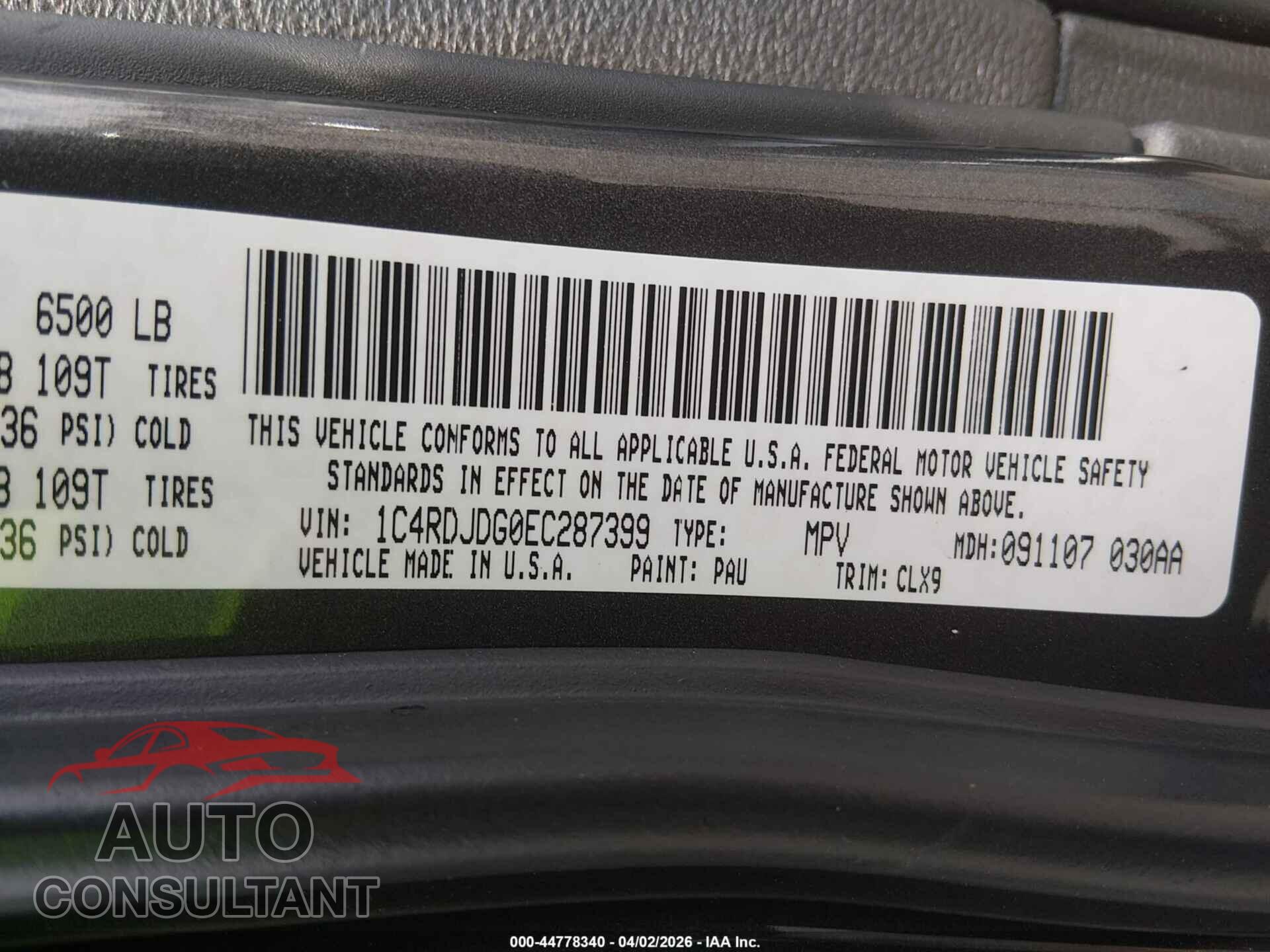 DODGE DURANGO 2014 - 1C4RDJDG0EC287399