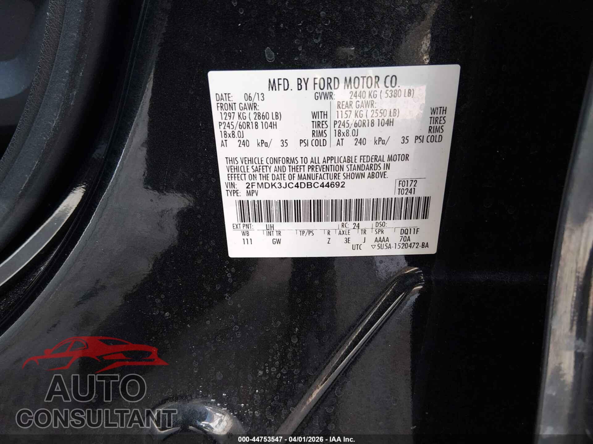 FORD EDGE 2013 - 2FMDK3JC4DBC44692