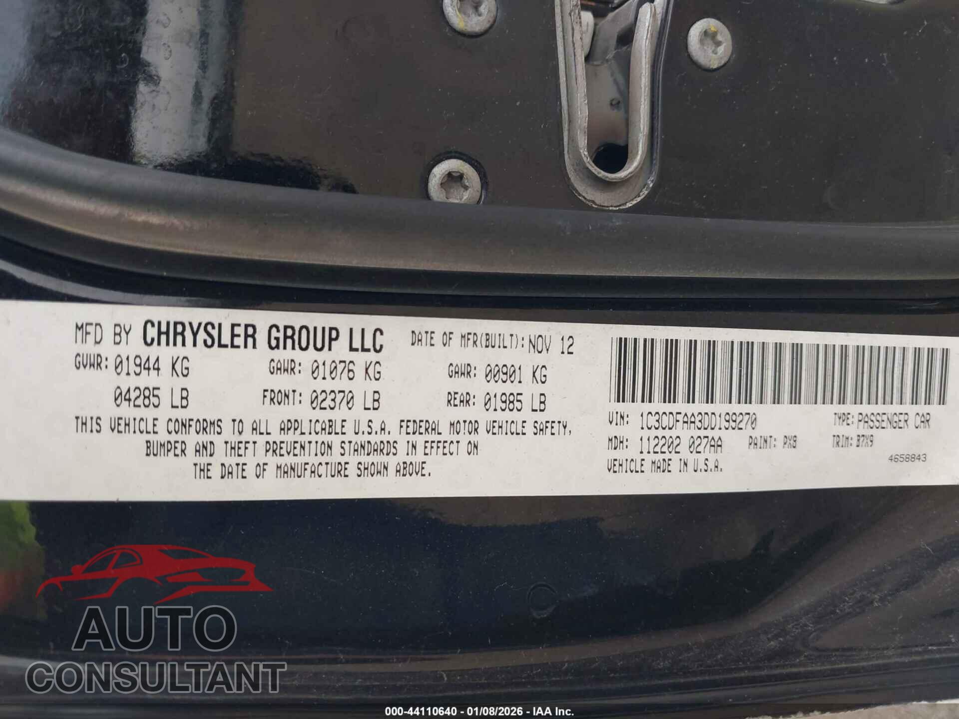 DODGE DART 2013 - 1C3CDFAA3DD199270