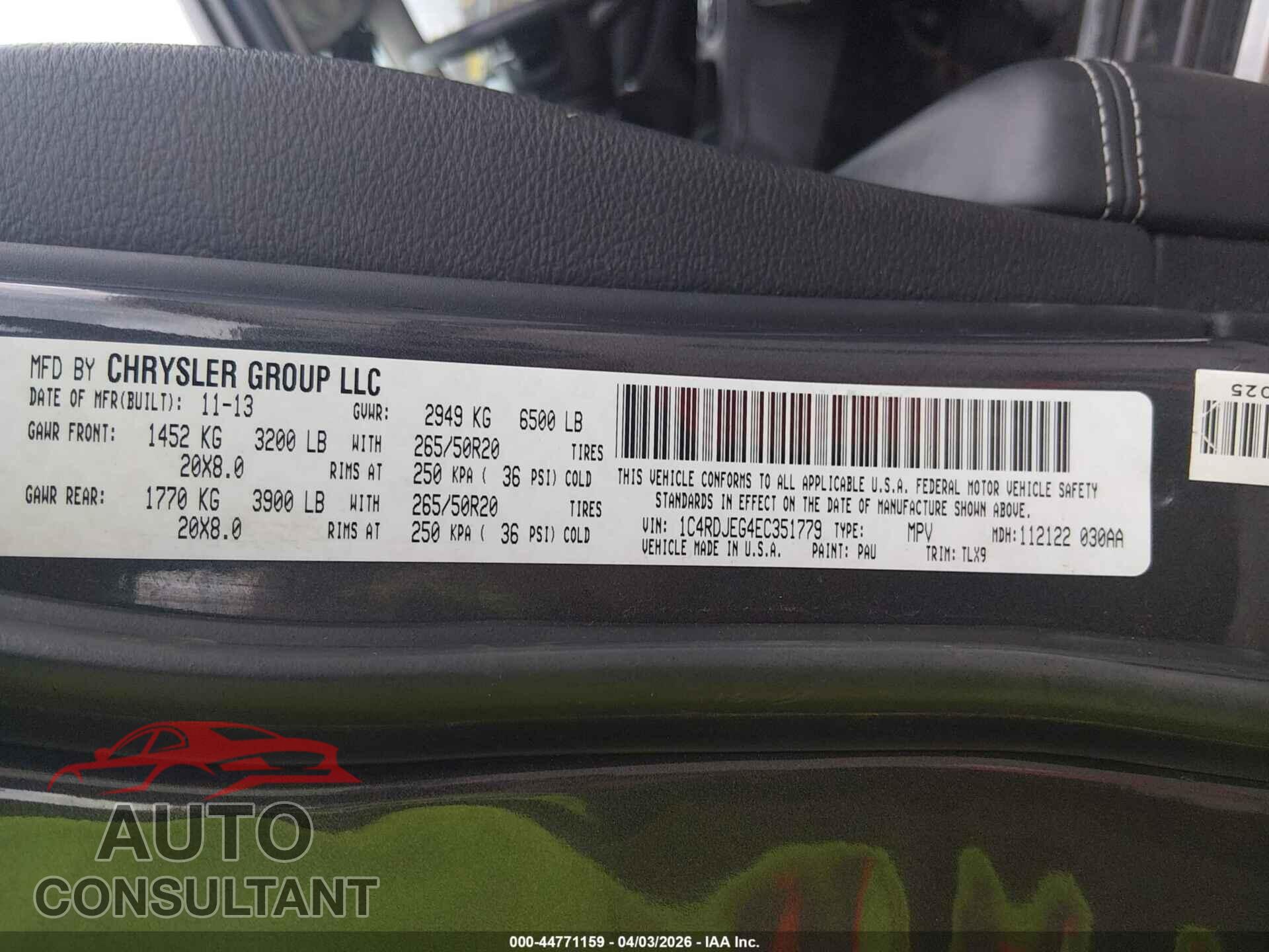 DODGE DURANGO 2014 - 1C4RDJEG4EC351779