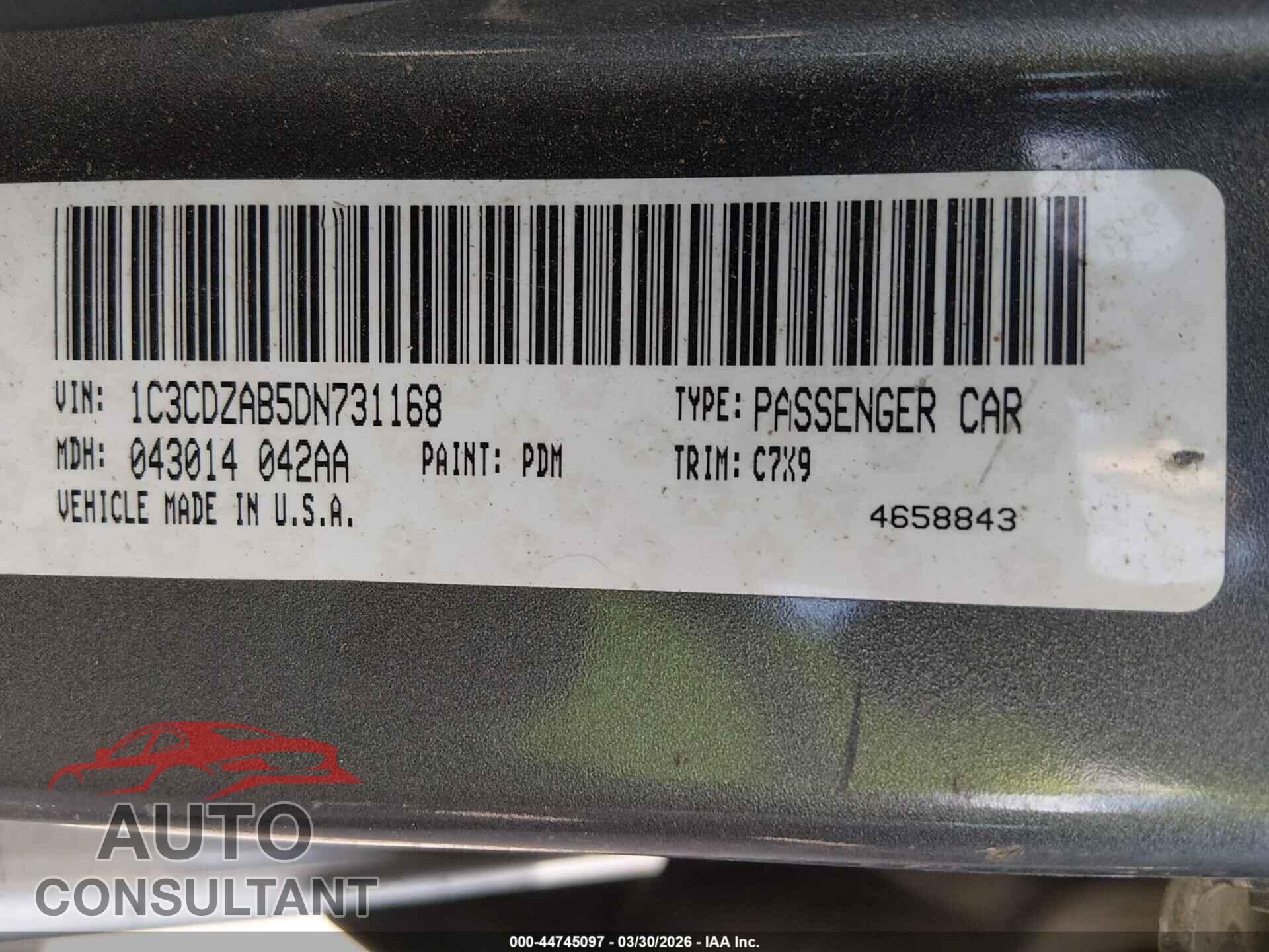 DODGE AVENGER 2013 - 1C3CDZAB5DN731168