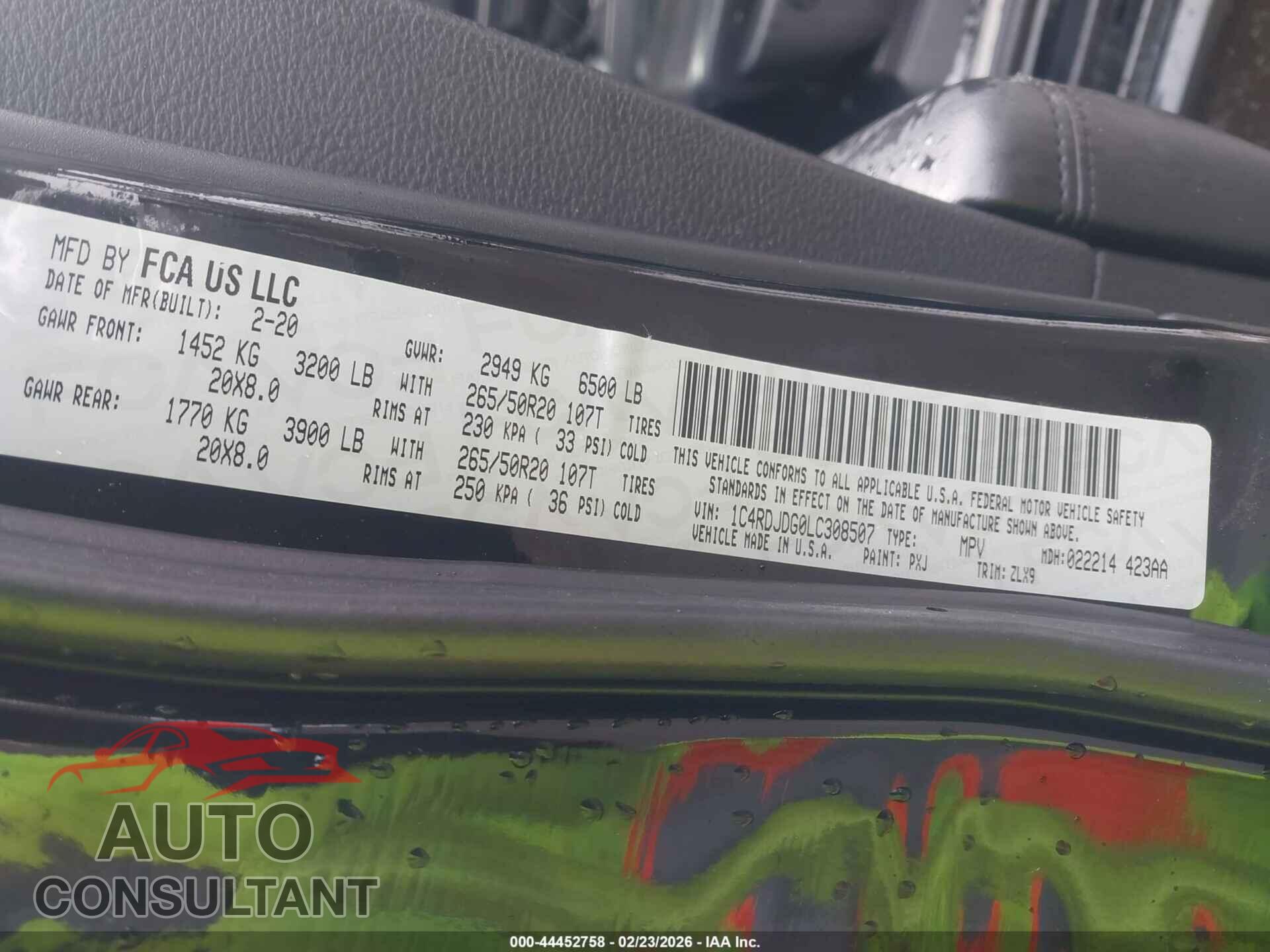DODGE DURANGO 2020 - 1C4RDJDG0LC308507