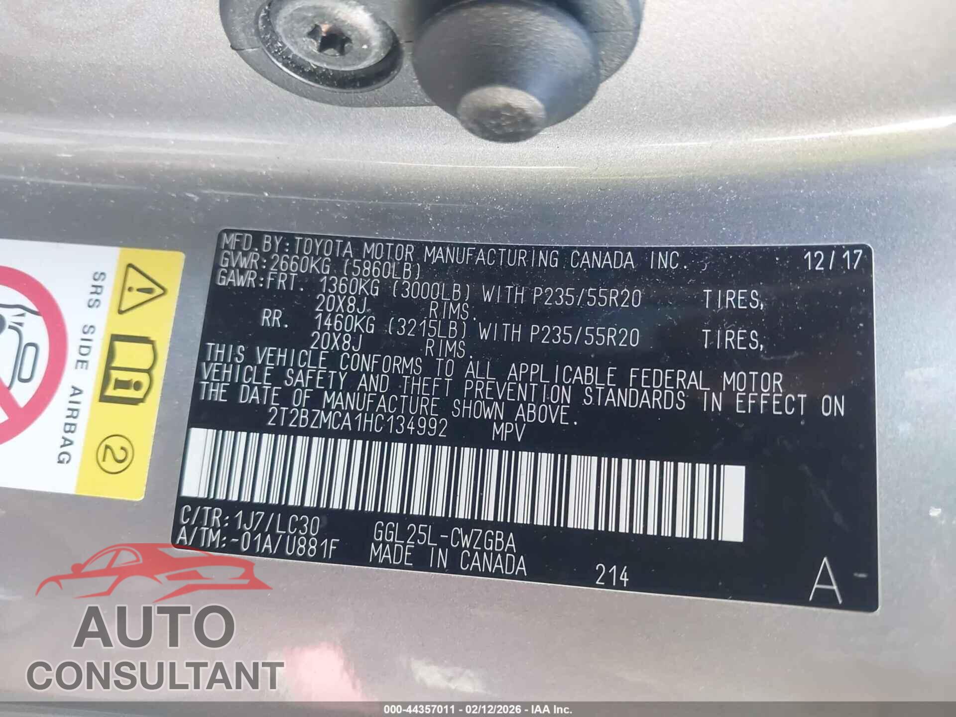 LEXUS RX 2017 - 2T2BZMCA1HC134992