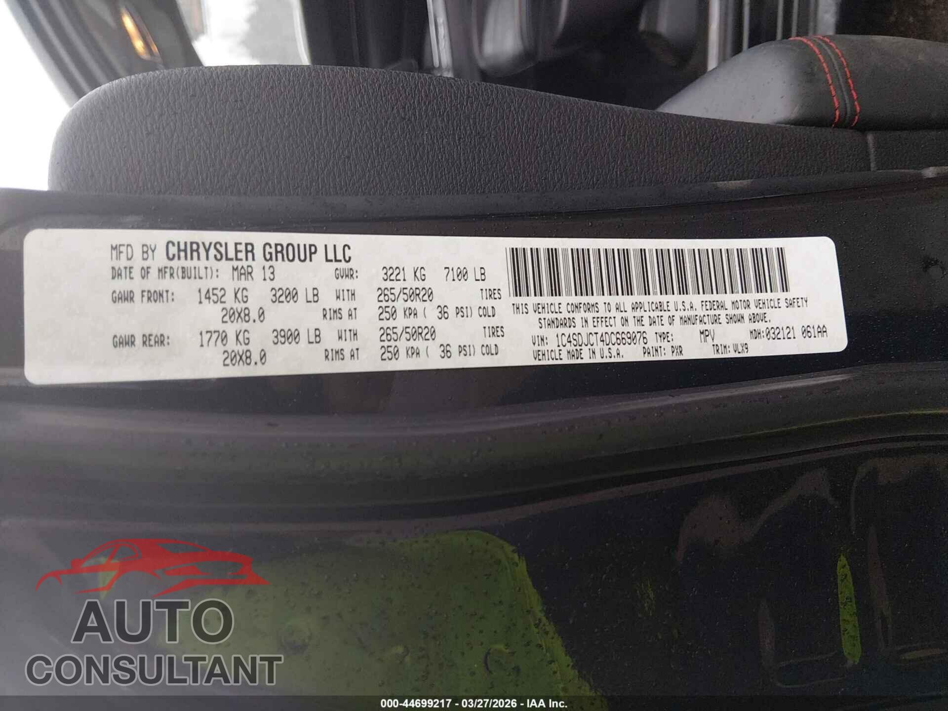 DODGE DURANGO 2013 - 1C4SDJCT4DC669076