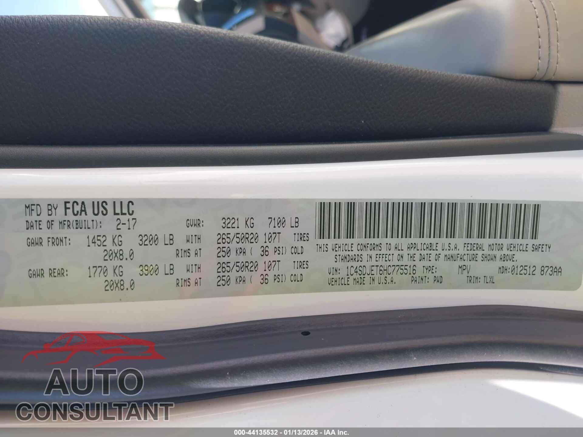 DODGE DURANGO 2017 - 1C4SDJET6HC775516