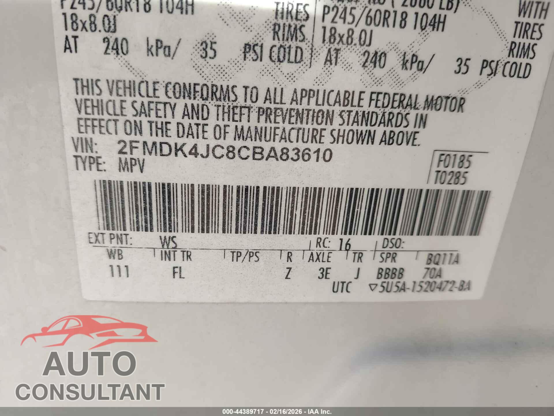 FORD EDGE 2012 - 2FMDK4JC8CBA83610