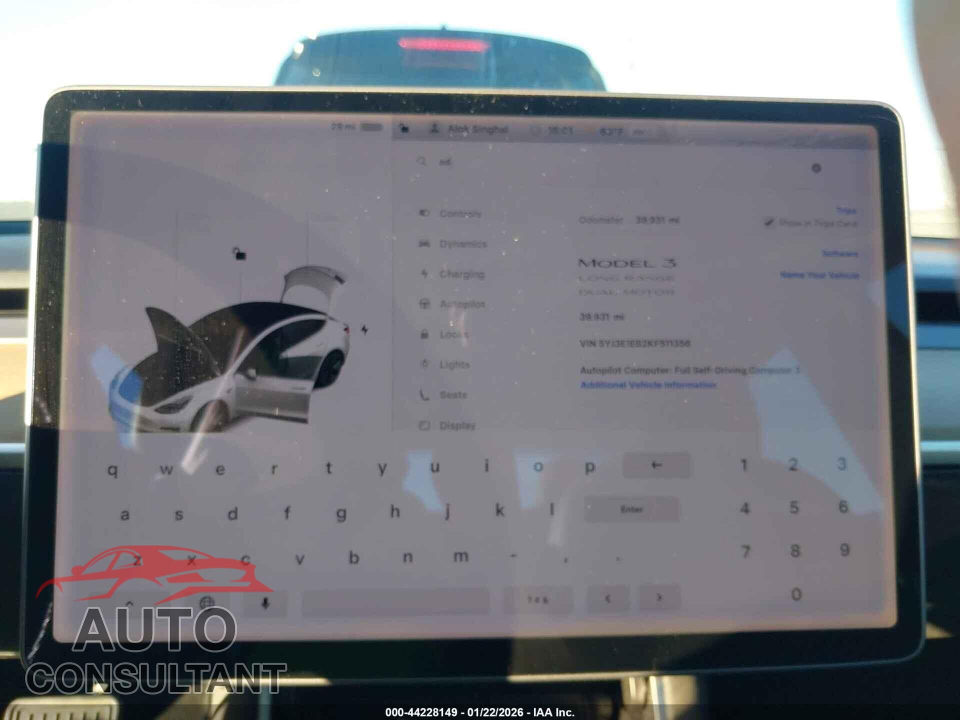 TESLA MODEL 3 2019 - 5YJ3E1EB2KF511356