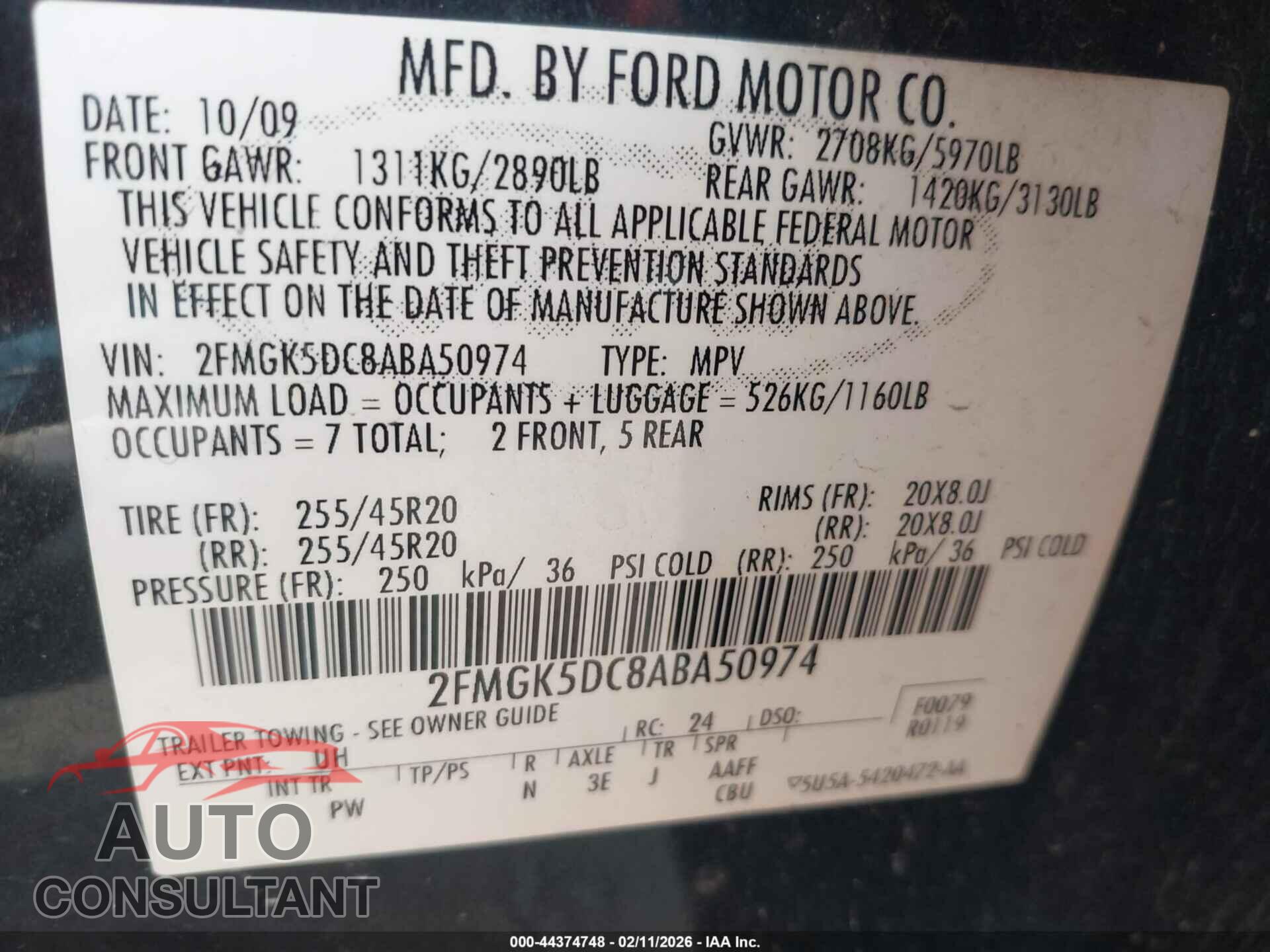 FORD FLEX 2010 - 2FMGK5DC8ABA50974