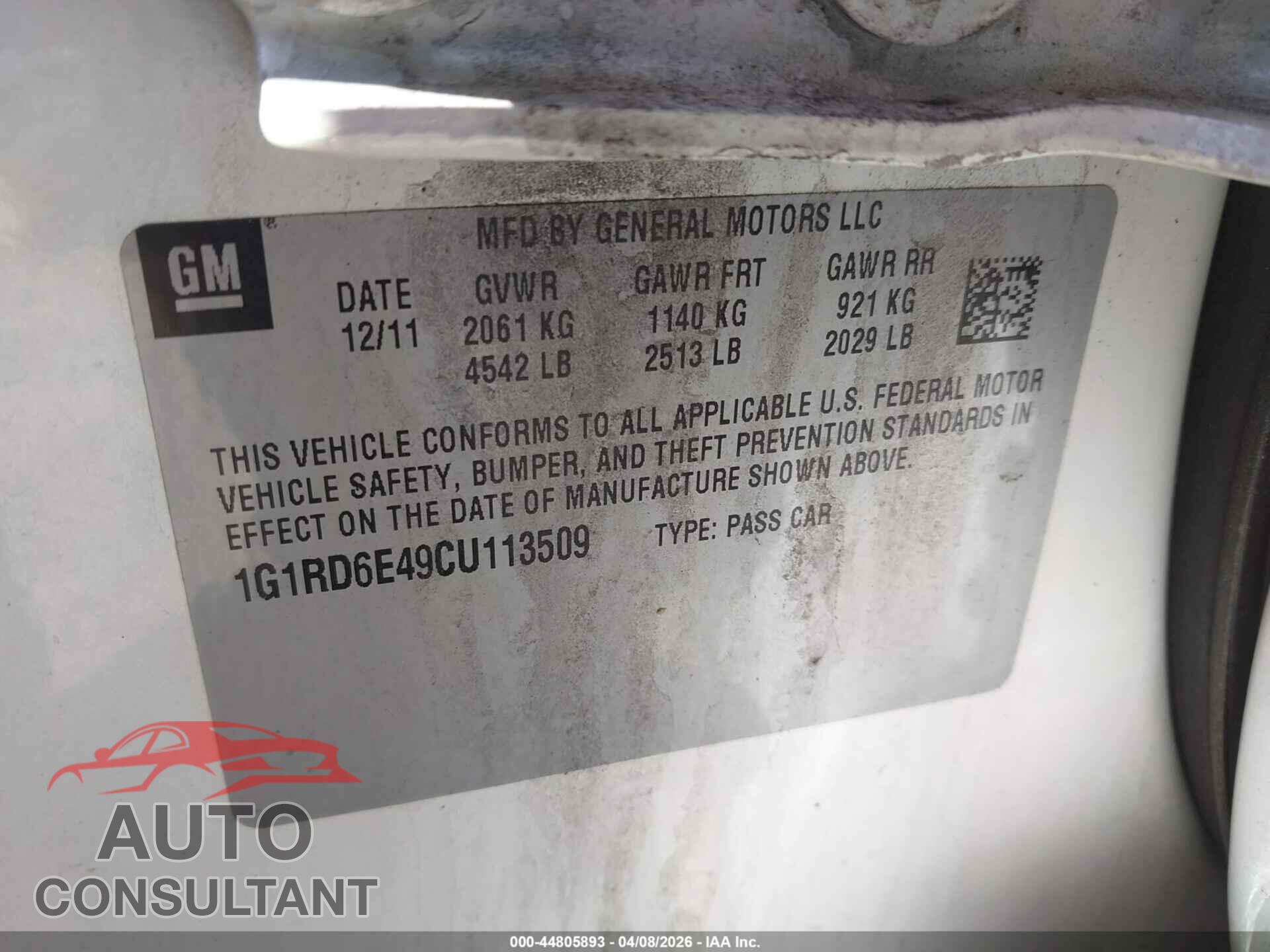 CHEVROLET VOLT 2012 - 1G1RD6E49CU113509