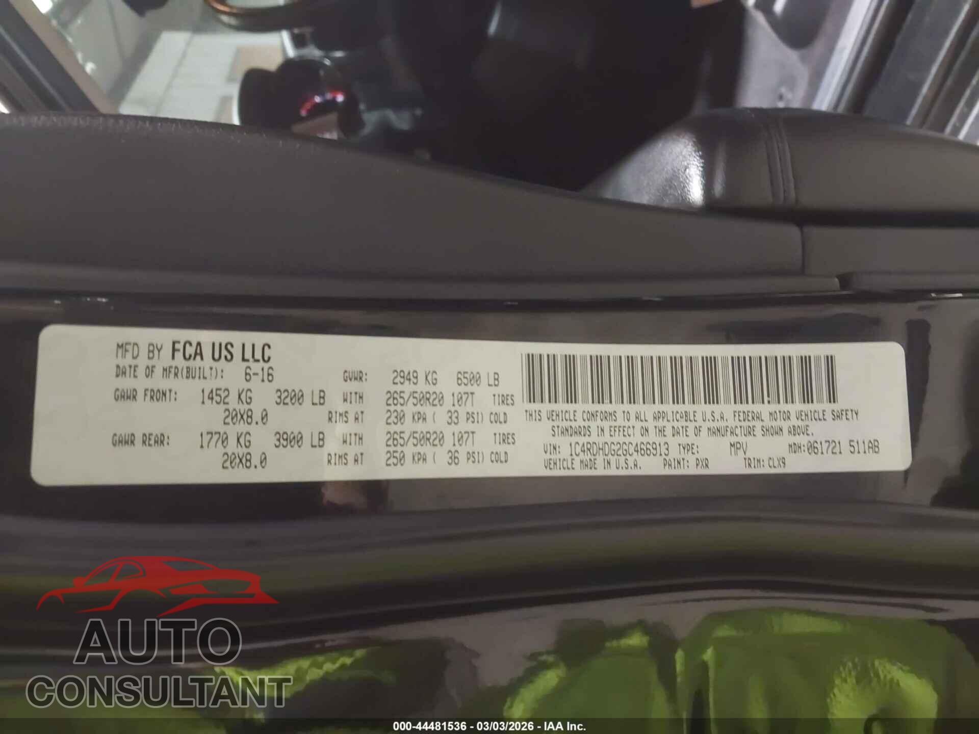 DODGE DURANGO 2016 - 1C4RDHDG2GC466913