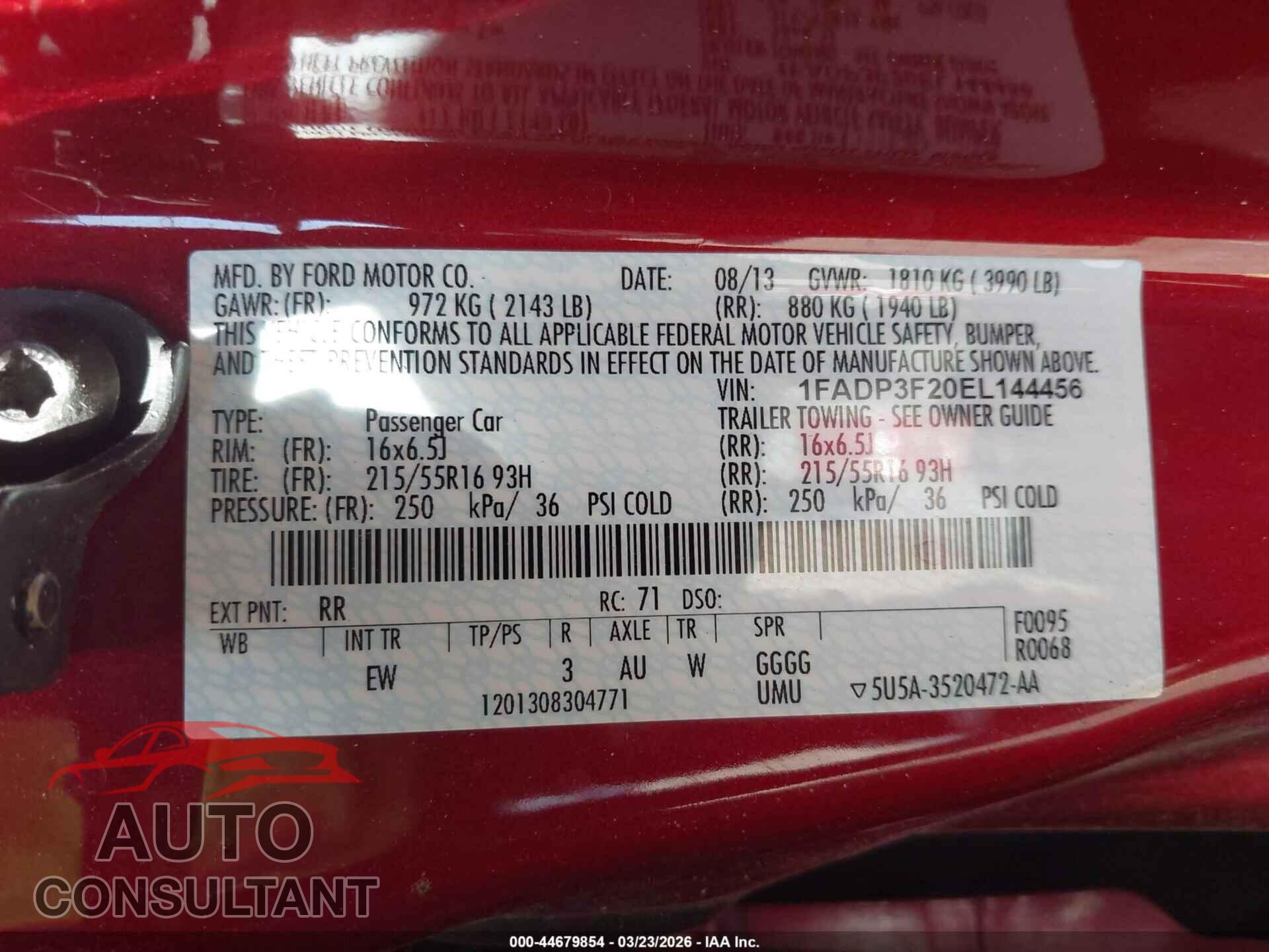 FORD FOCUS 2014 - 1FADP3F20EL144456
