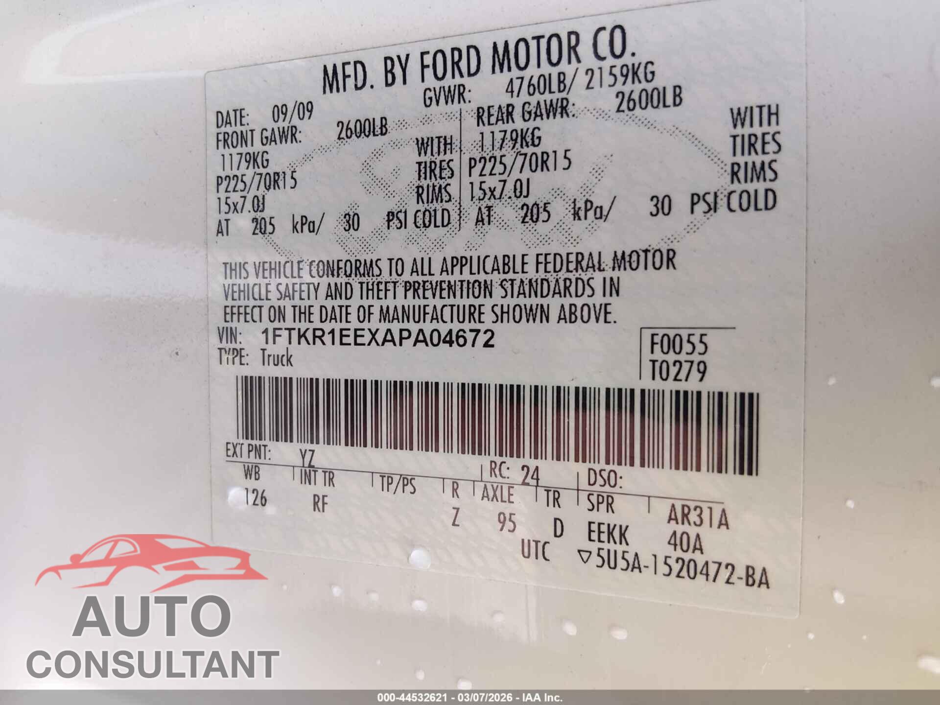 FORD RANGER 2010 - 1FTKR1EEXAPA04672