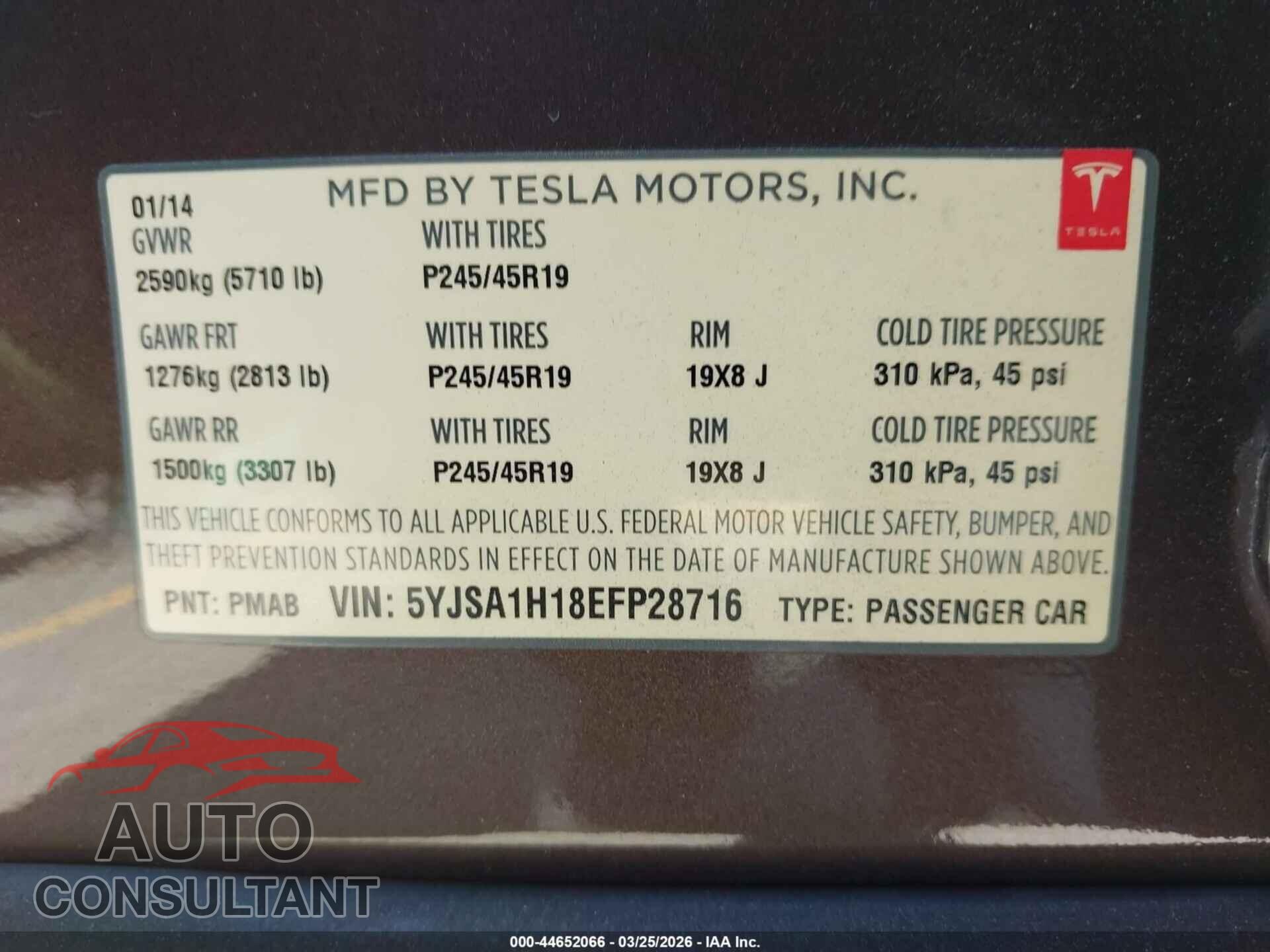 TESLA MODEL S 2014 - 5YJSA1H18EFP28716