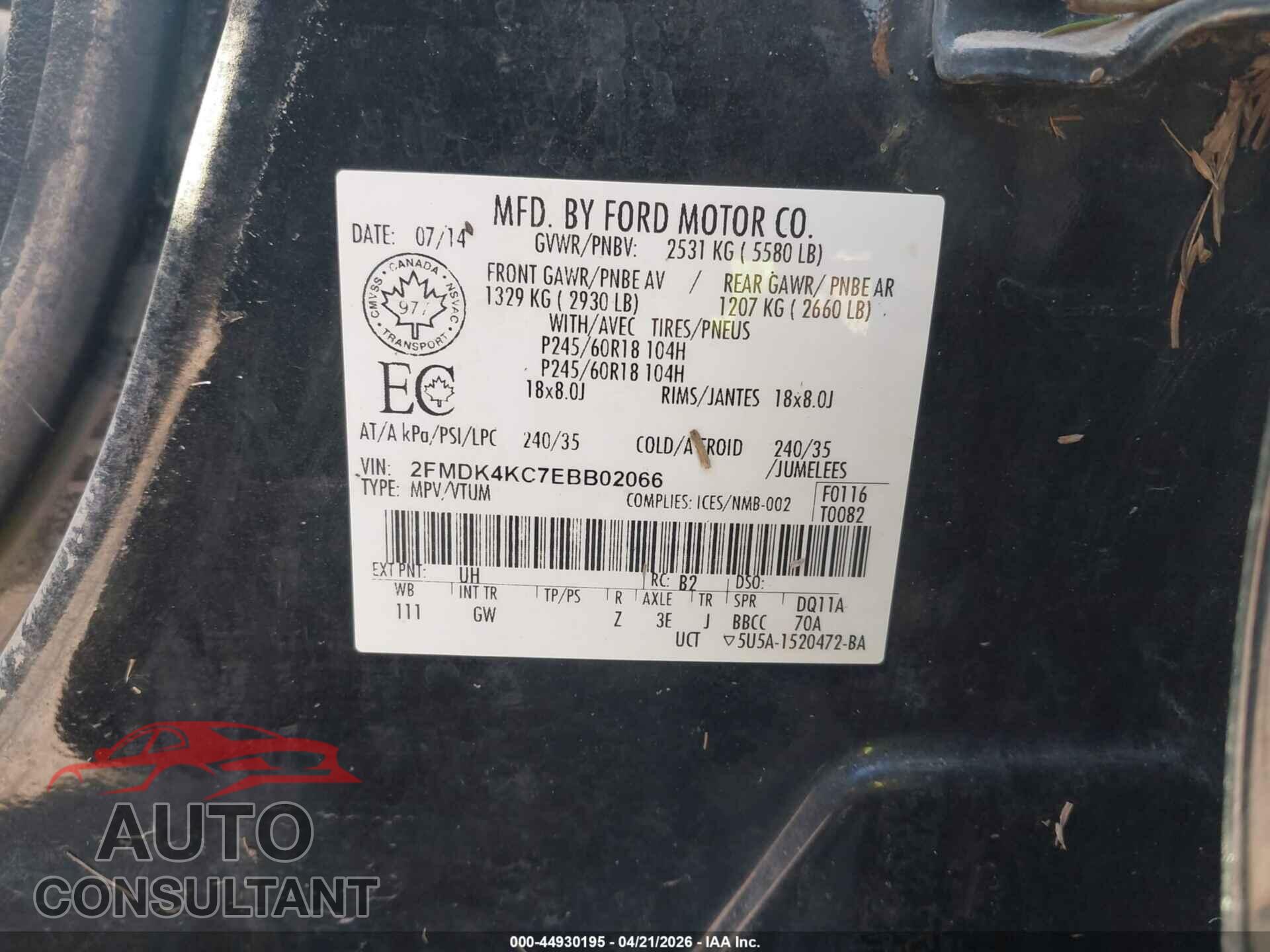 FORD EDGE 2014 - 2FMDK4KC7EBB02066
