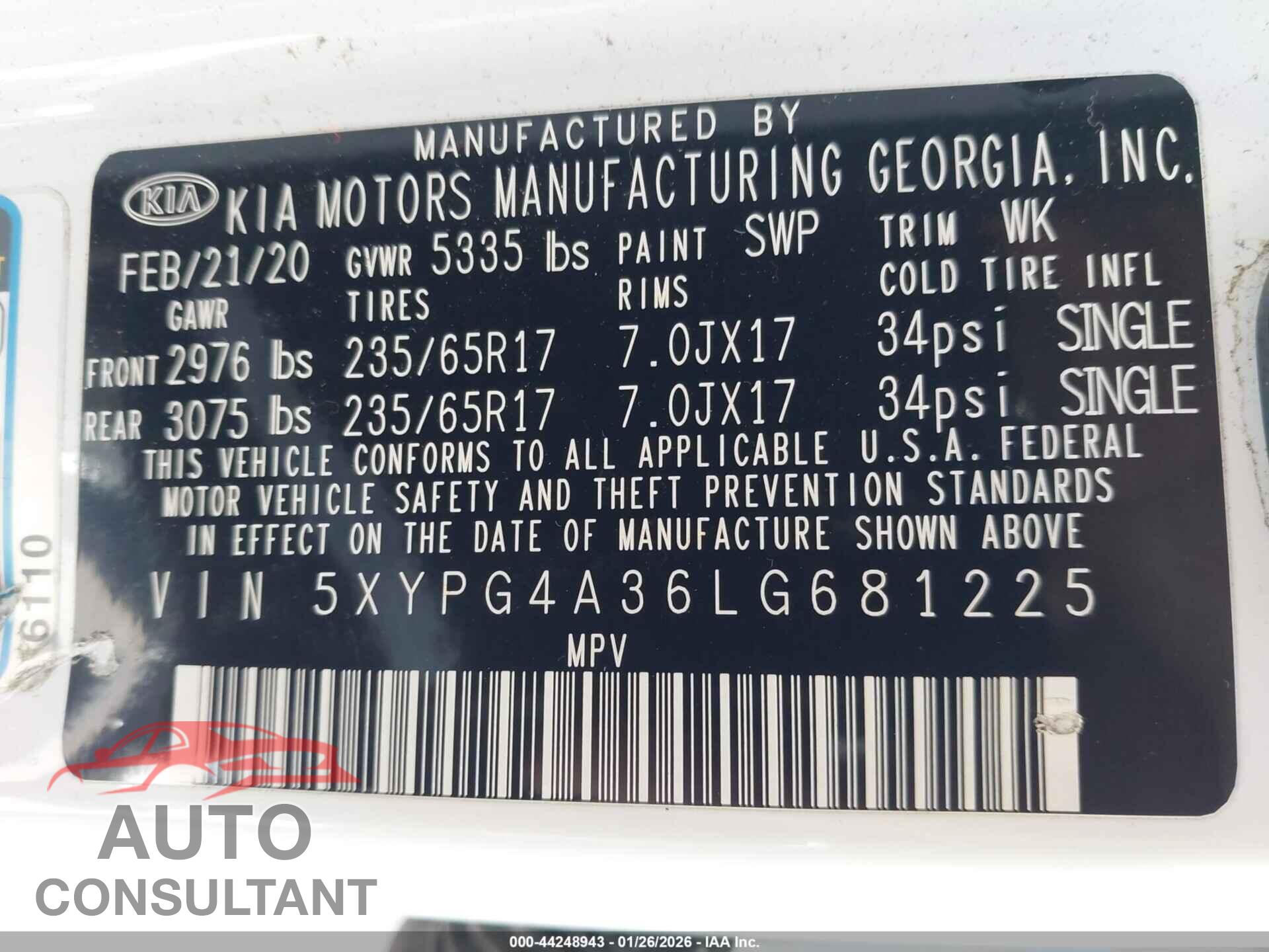 KIA SORENTO 2020 - 5XYPG4A36LG681225