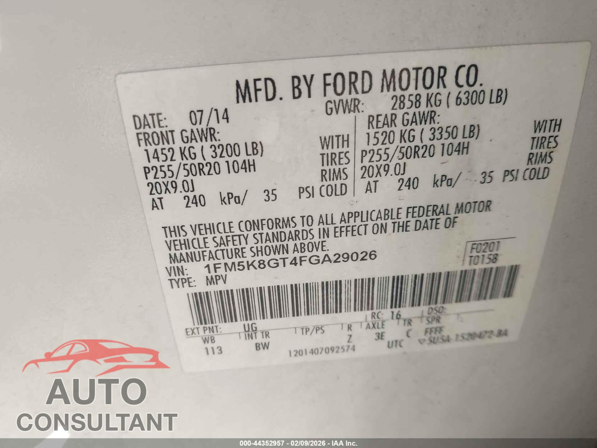 FORD EXPLORER 2015 - 1FM5K8GT4FGA29026