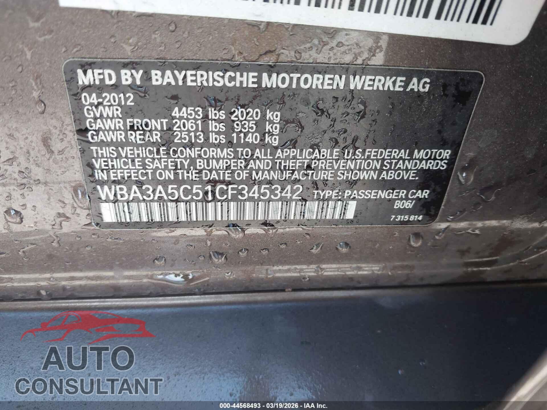 BMW 328I 2012 - WBA3A5C51CF345342