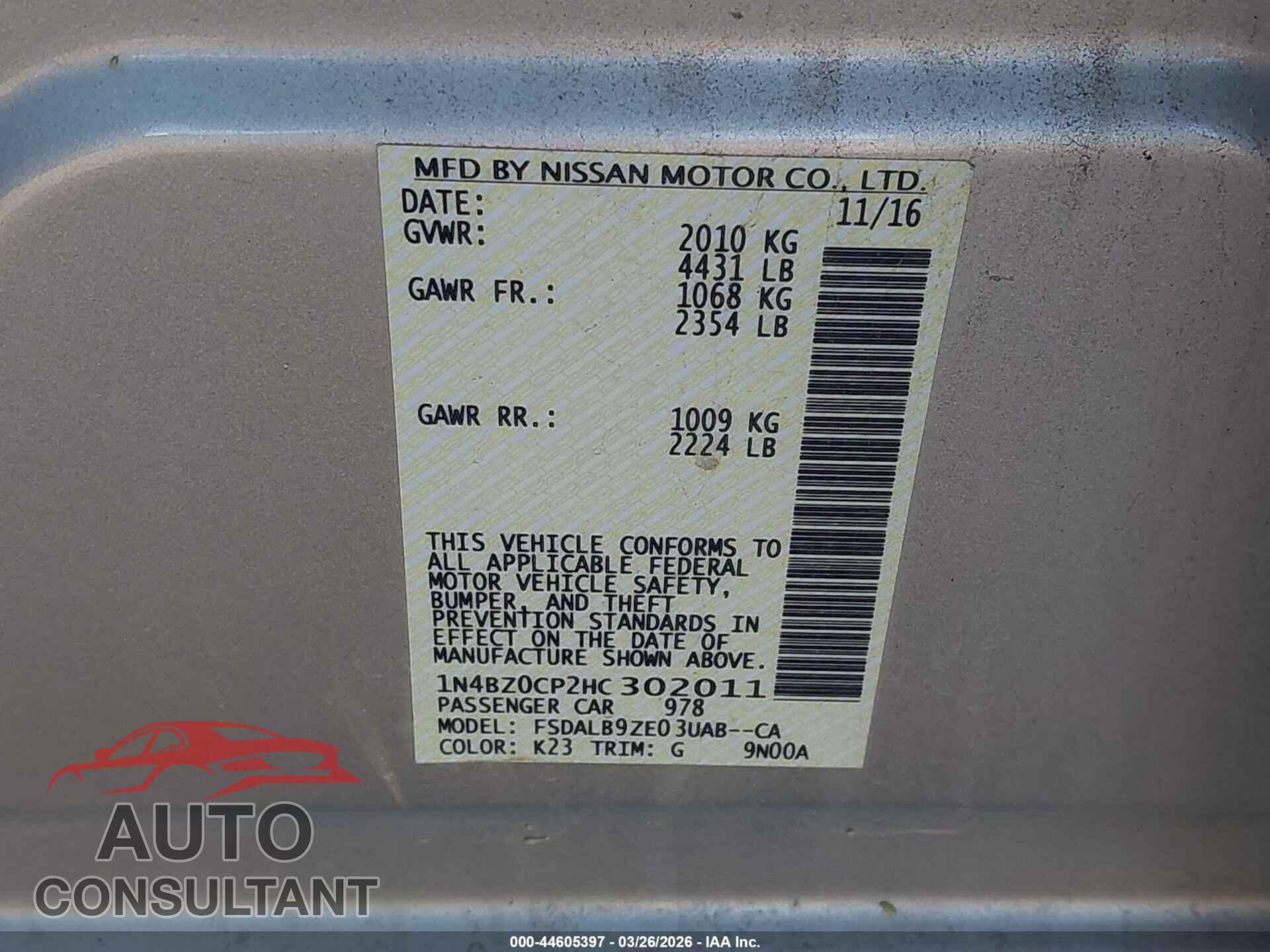 NISSAN LEAF 2017 - 1N4BZ0CP2HC302011