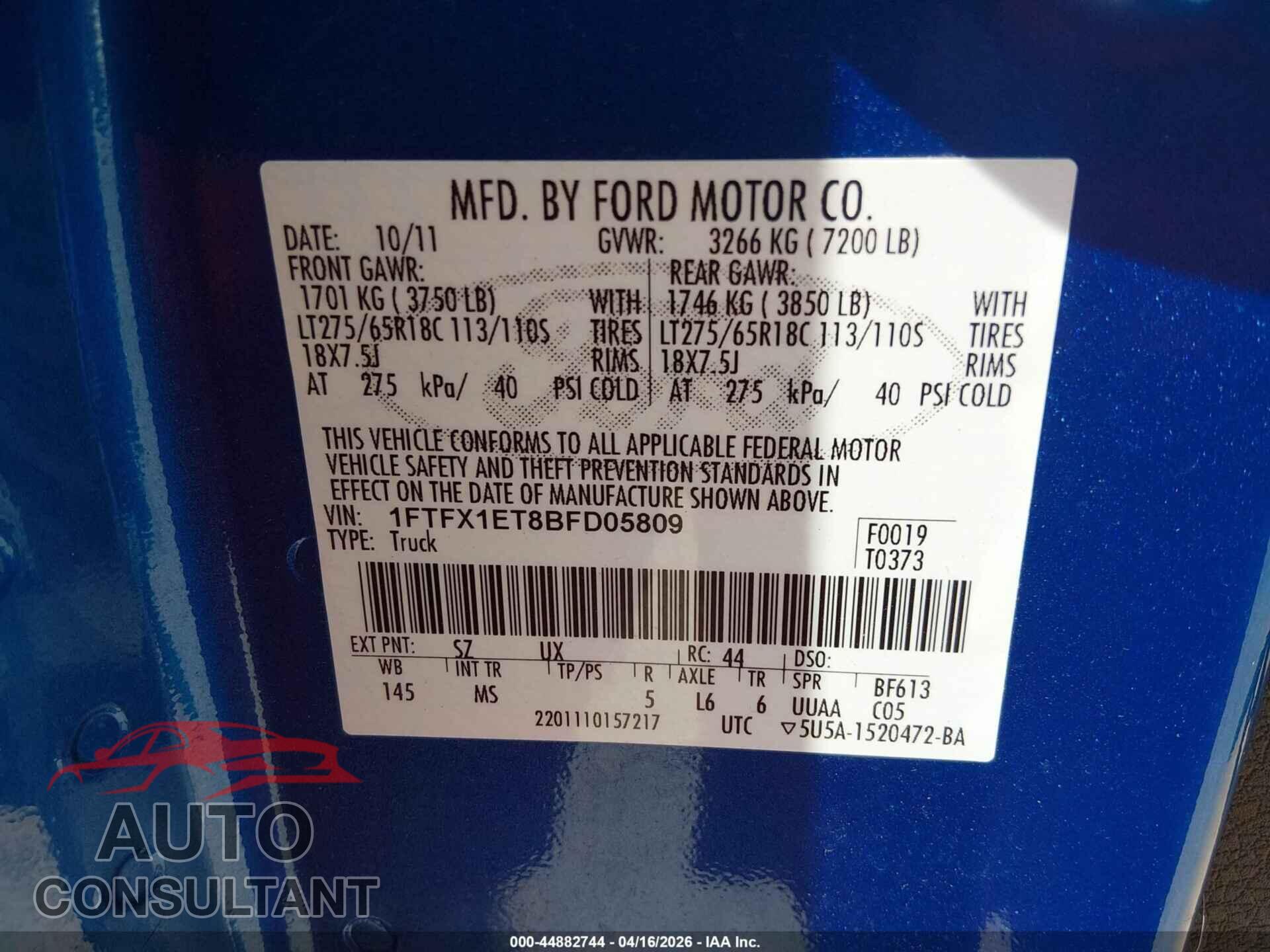 FORD F-150 2011 - 1FTFX1ET8BFD05809
