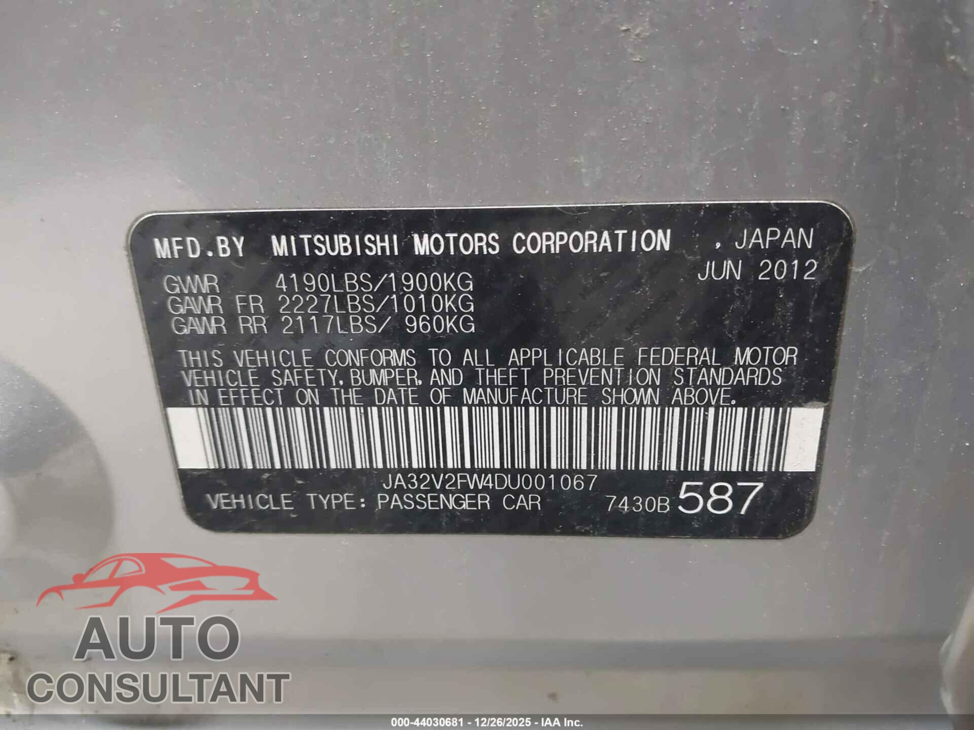 MITSUBISHI LANCER 2013 - JA32V2FW4DU001067