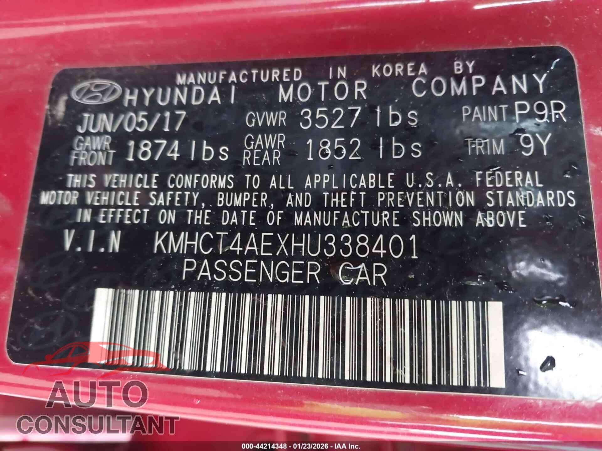 HYUNDAI ACCENT 2017 - KMHCT4AEXHU338401