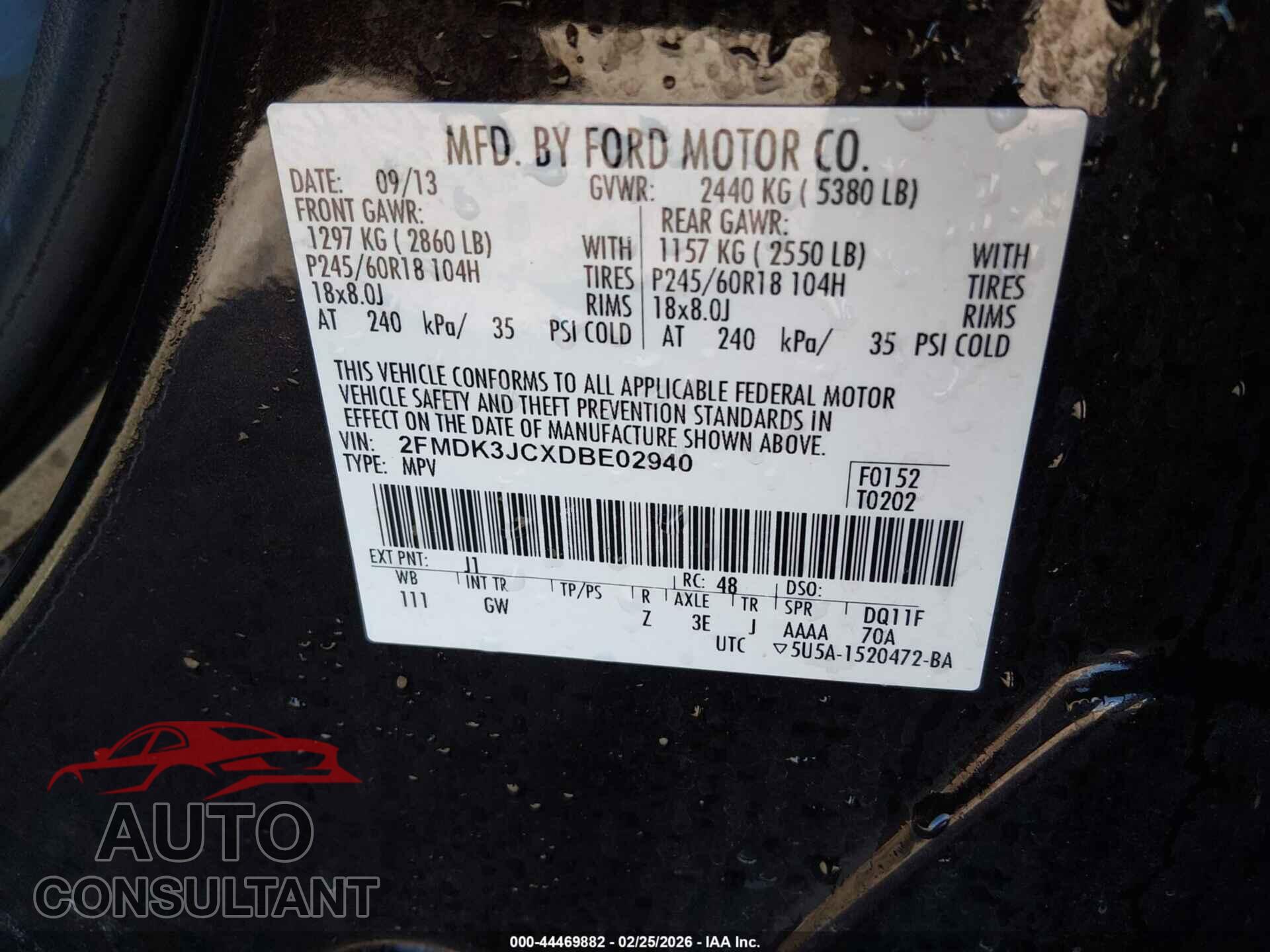 FORD EDGE 2013 - 2FMDK3JCXDBE02940