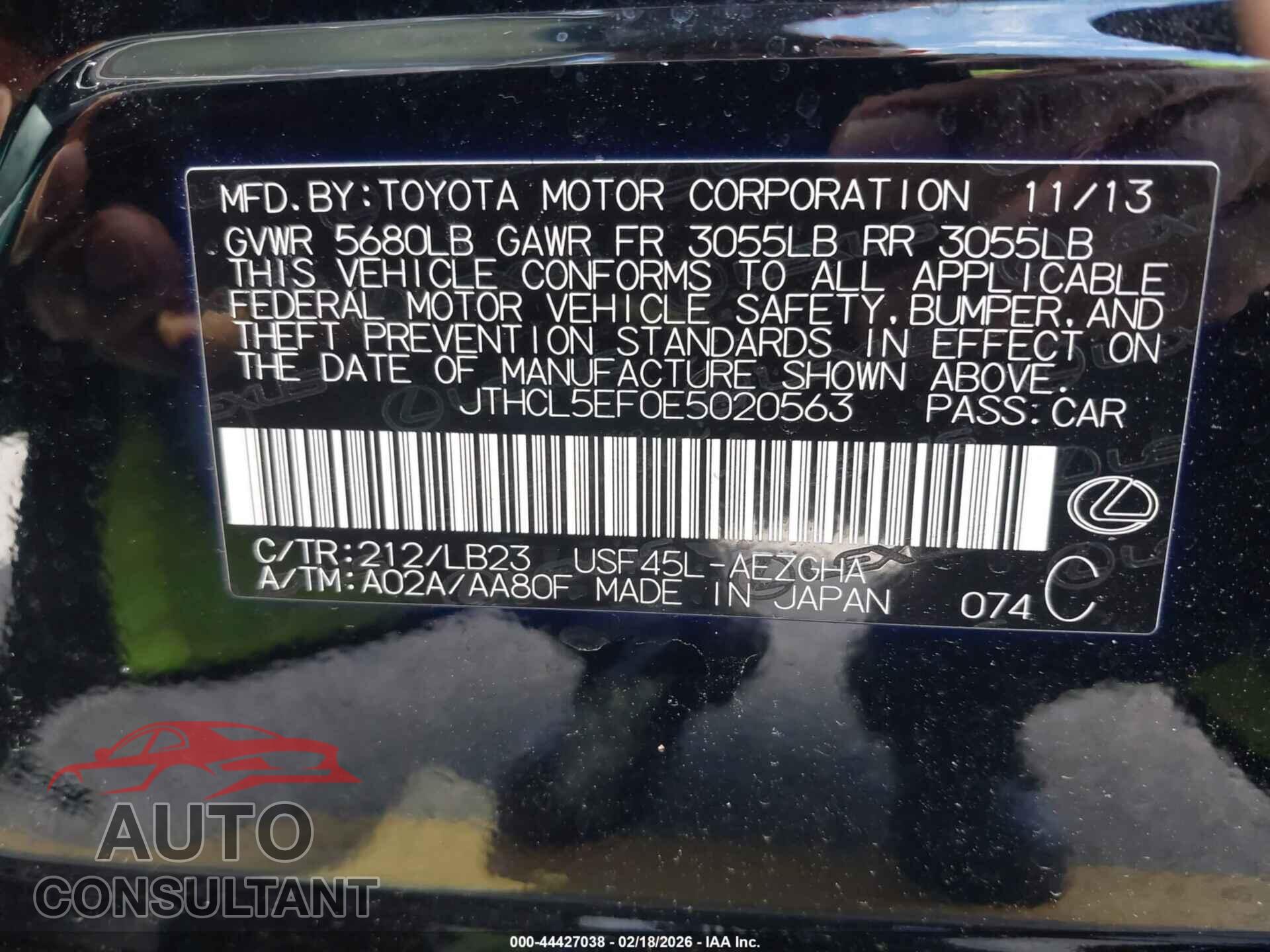 LEXUS LS 460 2014 - JTHCL5EF0E5020563