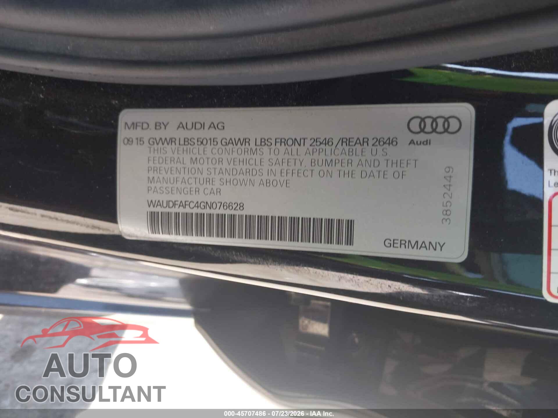 AUDI A6 2016 - WAUDFAFC4GN076628