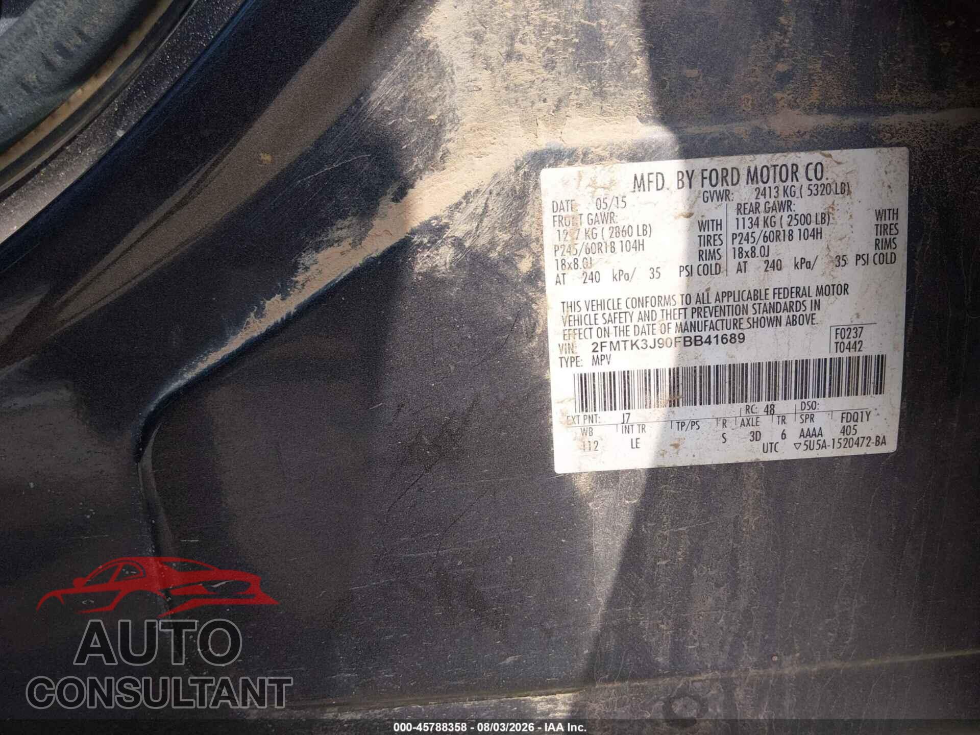 FORD EDGE 2015 - 2FMTK3J90FBB41689