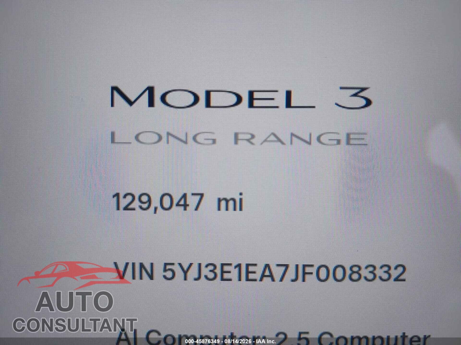 TESLA MODEL 3 2018 - 5YJ3E1EA7JF008332