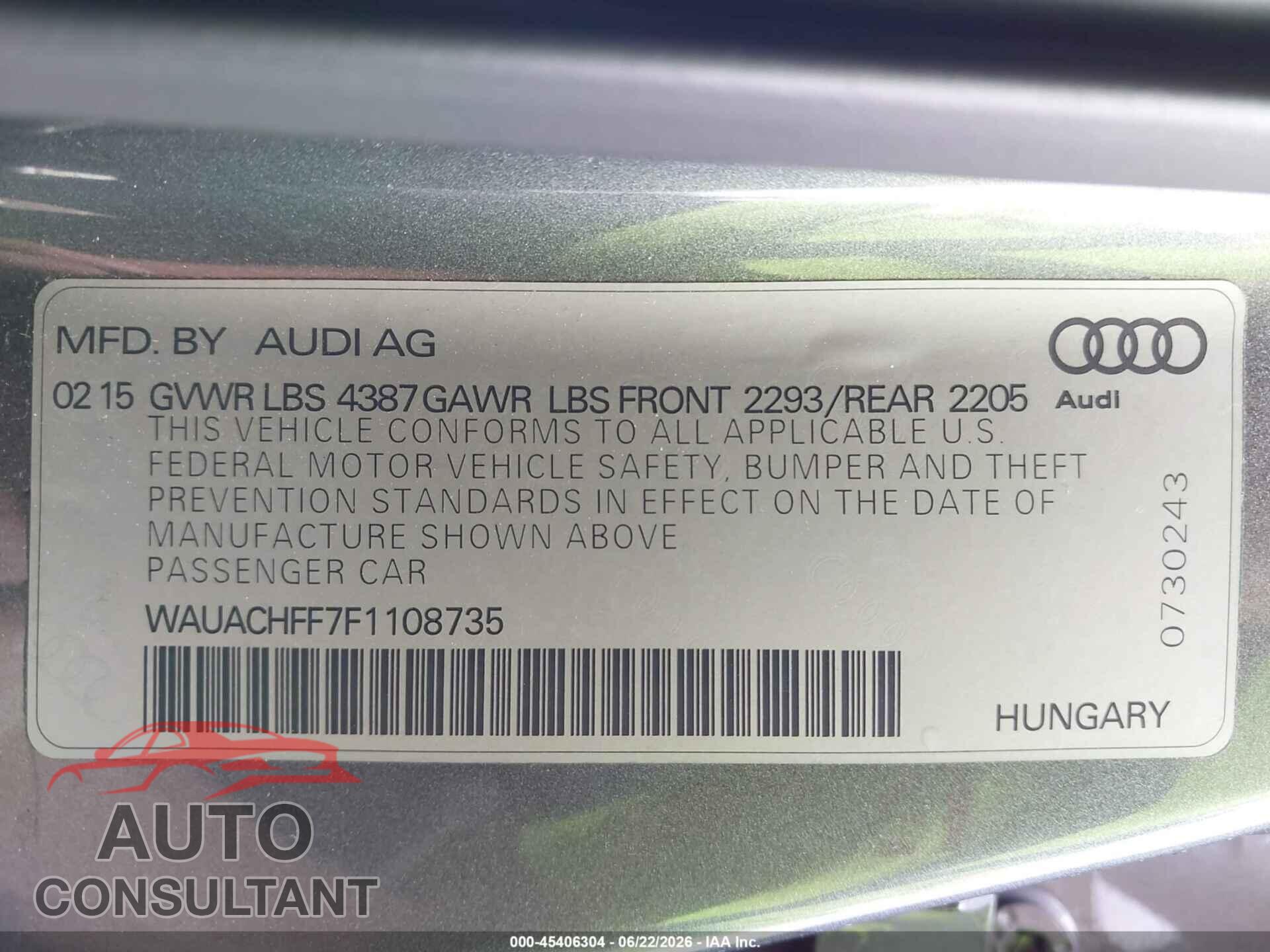 AUDI A3 2015 - WAUACHFF7F1108735