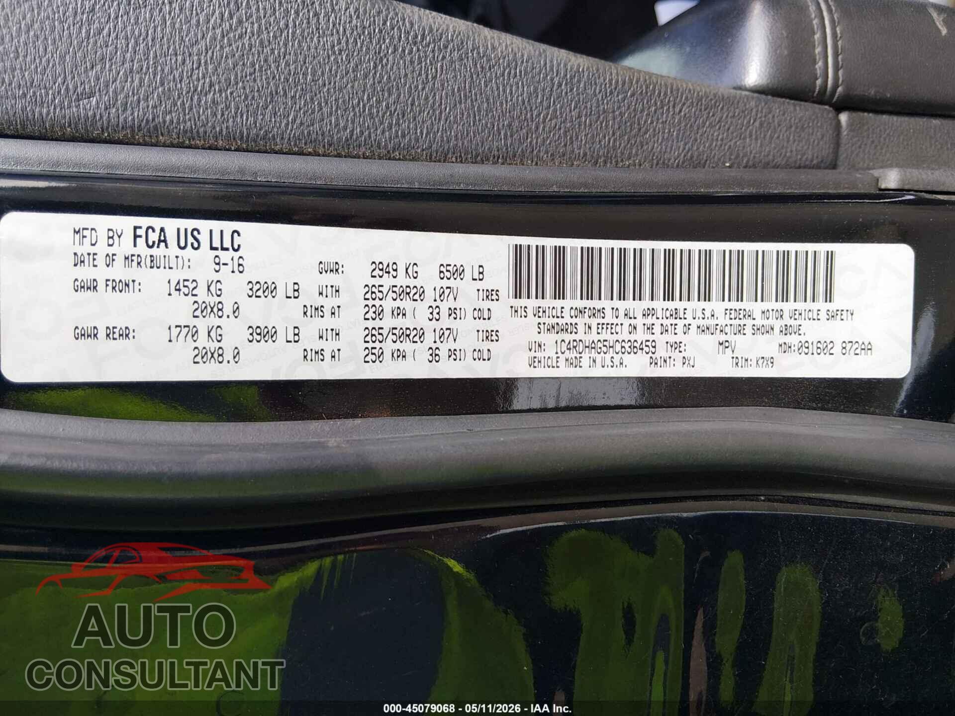 DODGE DURANGO 2017 - 1C4RDHAG5HC636459