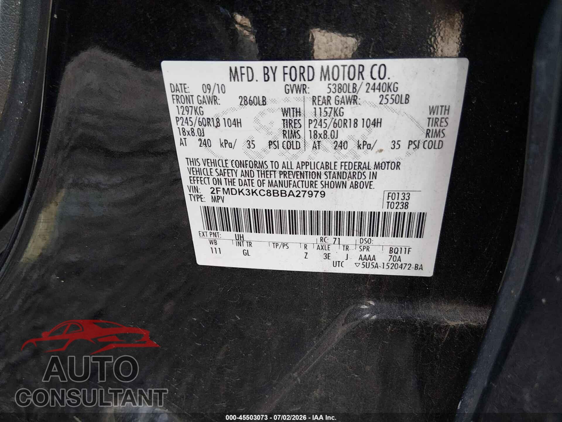 FORD EDGE 2011 - 2FMDK3KC8BBA27979