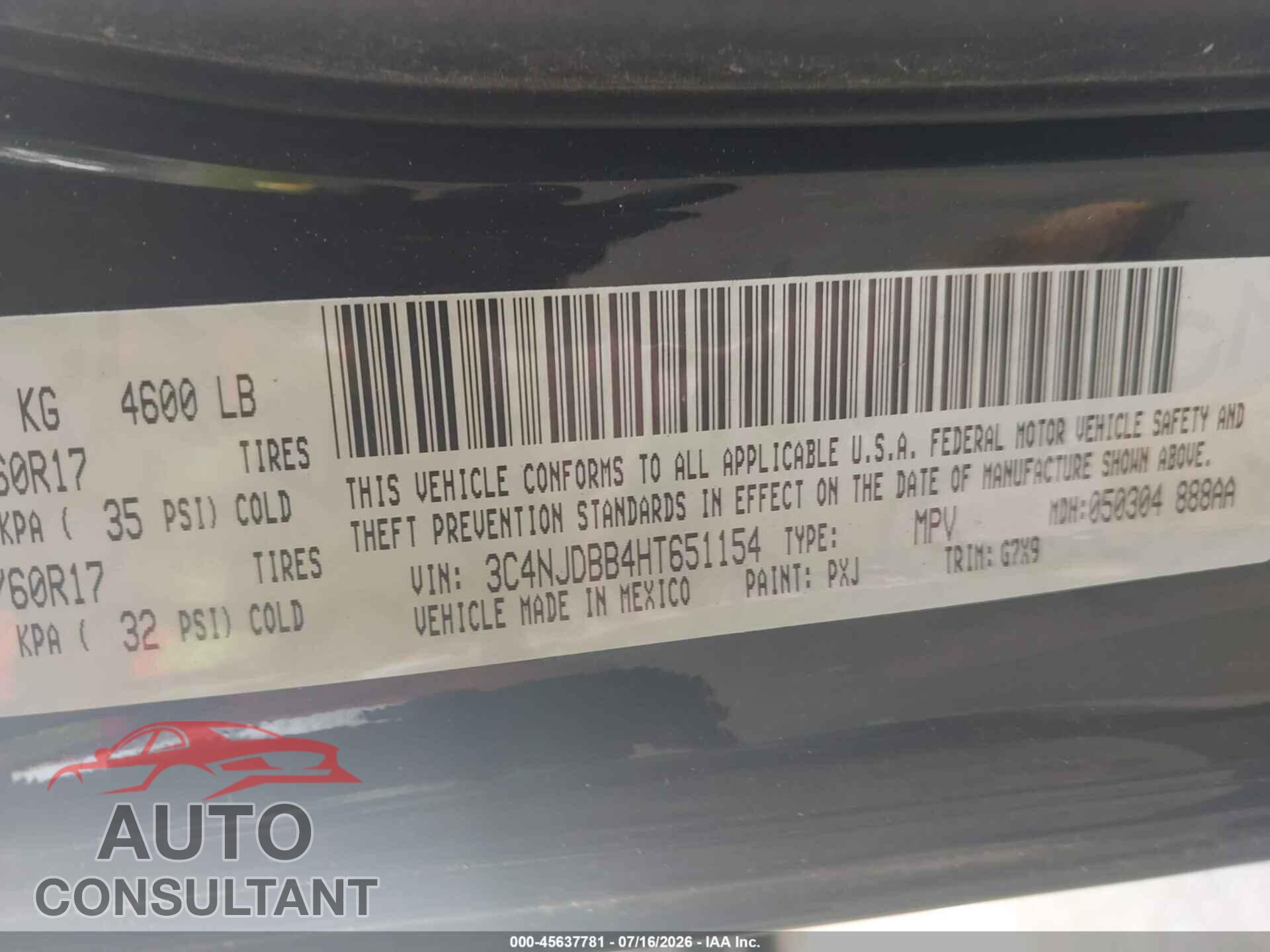 JEEP COMPASS 2017 - 3C4NJDBB4HT651154