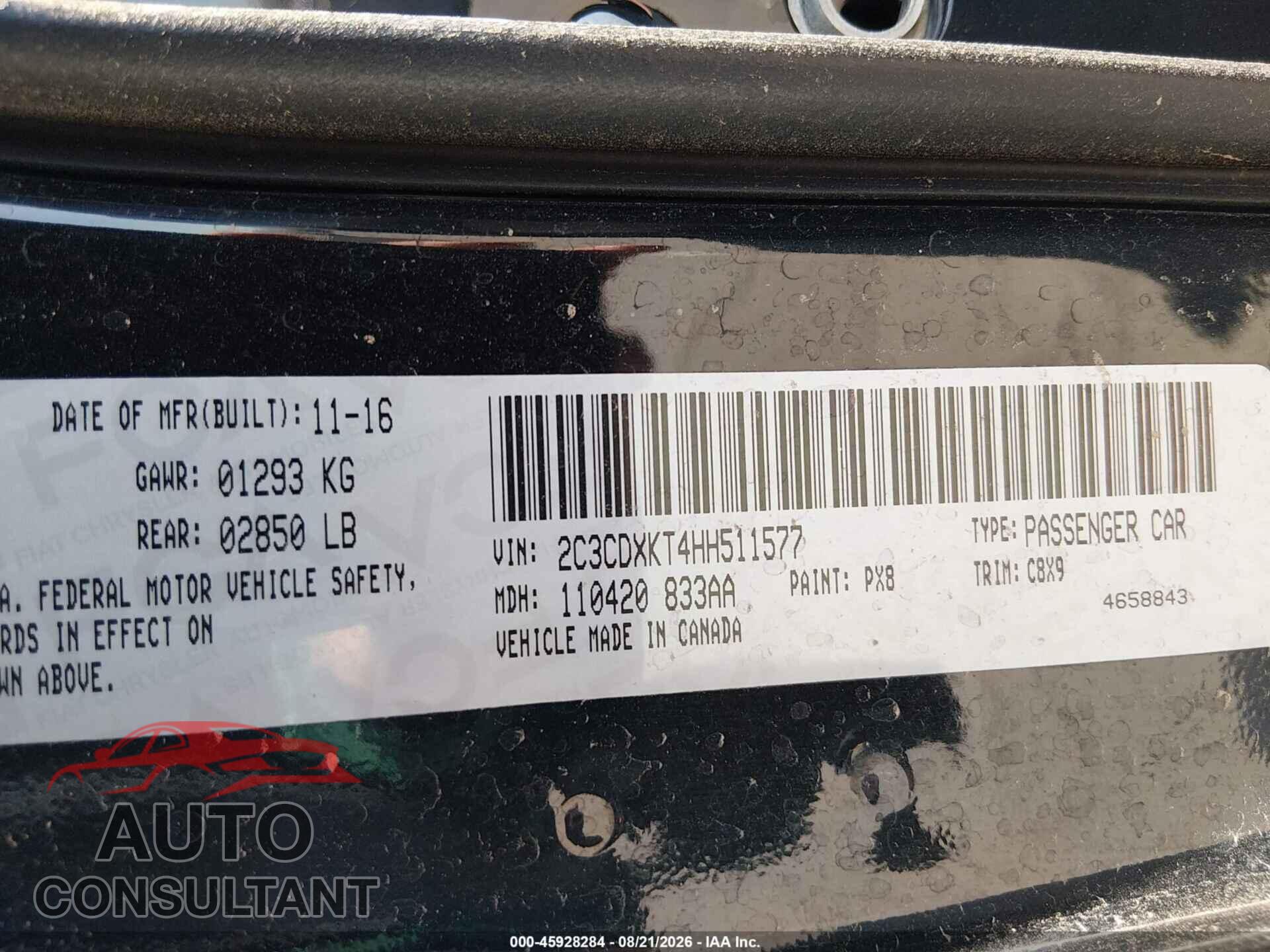 DODGE CHARGER 2017 - 2C3CDXKT4HH511577