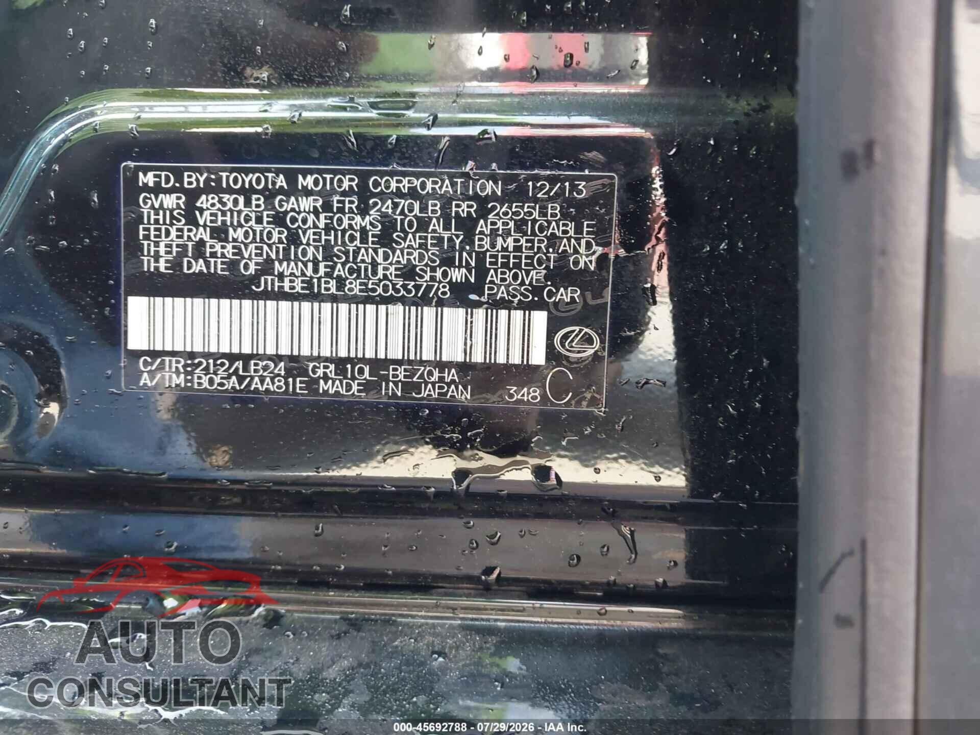 LEXUS GS 350 2014 - JTHBE1BL8E5033778