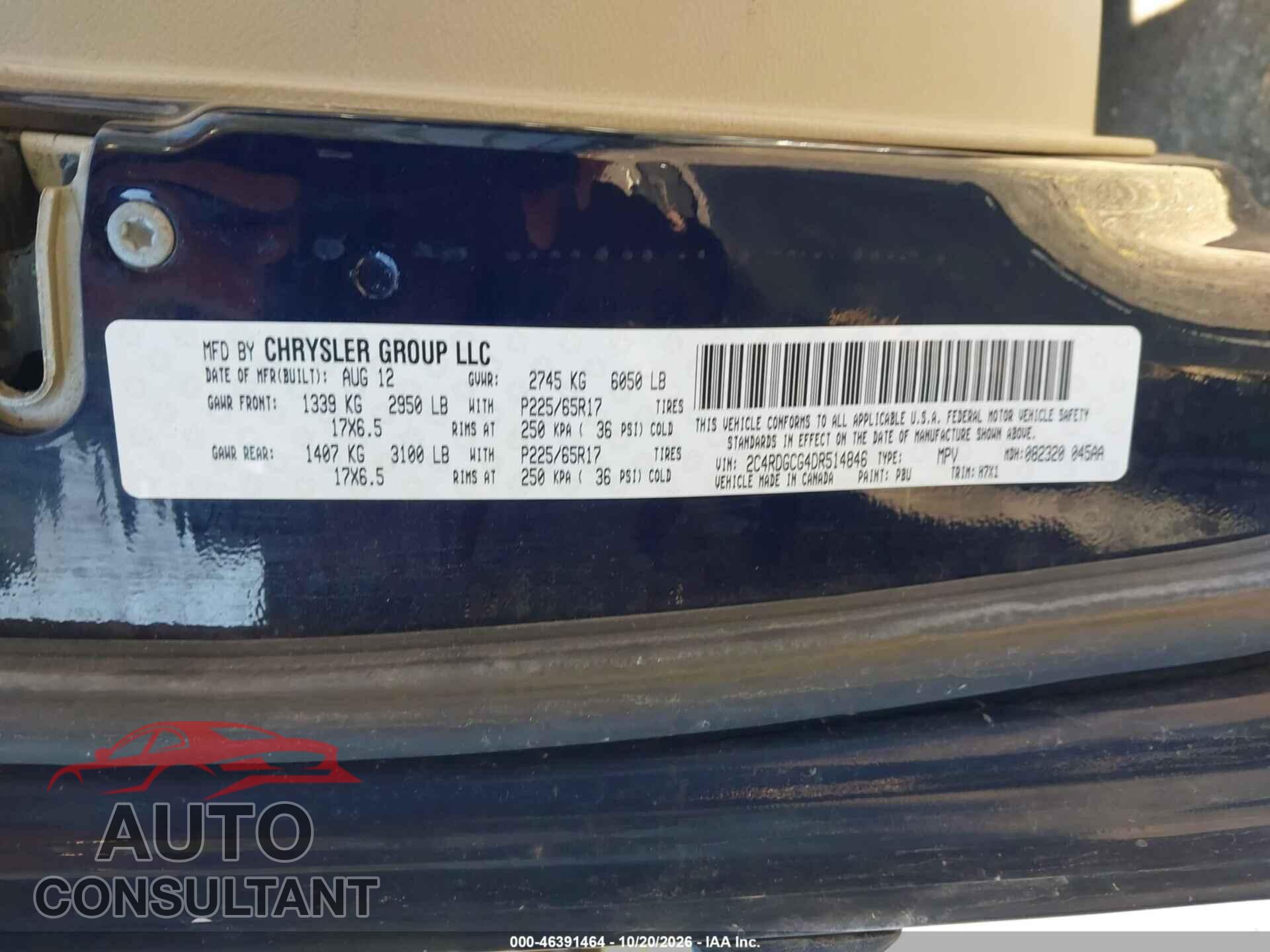 DODGE GRAND CARAVAN 2013 - 2C4RDGCG4DR514846