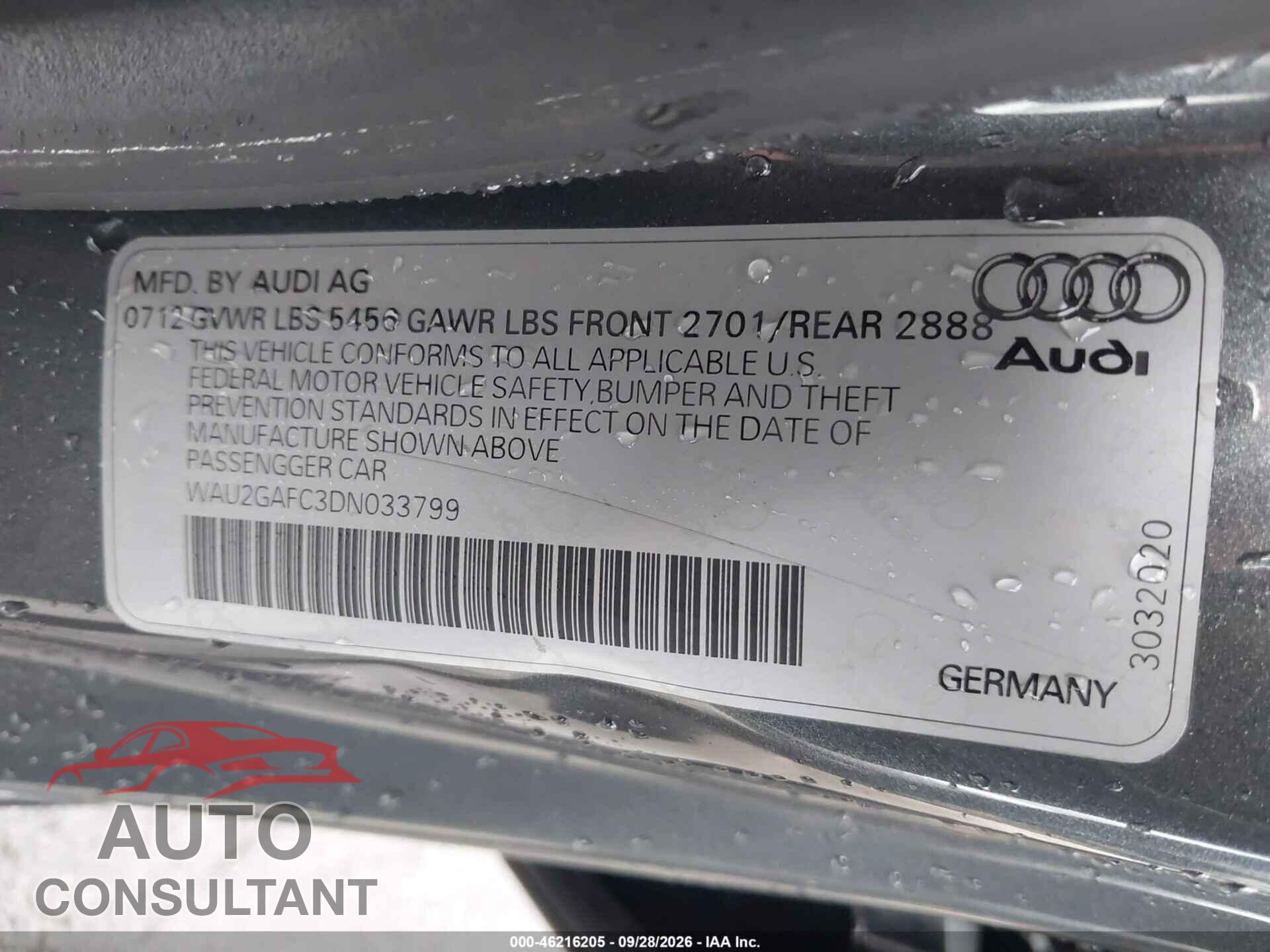 AUDI A7 2013 - WAU2GAFC3DN033799
