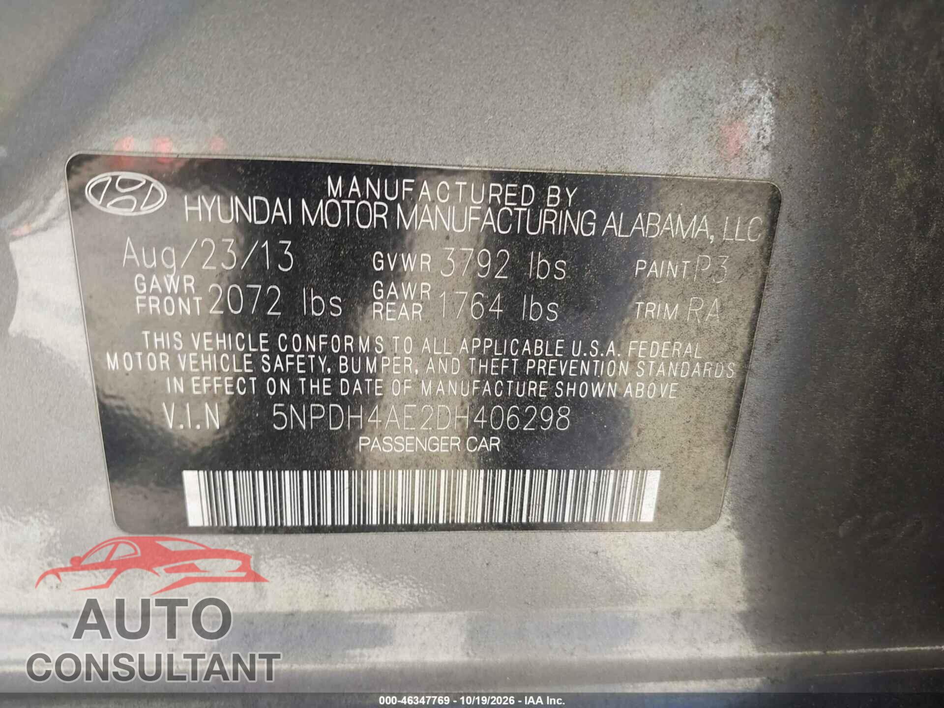 HYUNDAI ELANTRA 2013 - 5NPDH4AE2DH406298