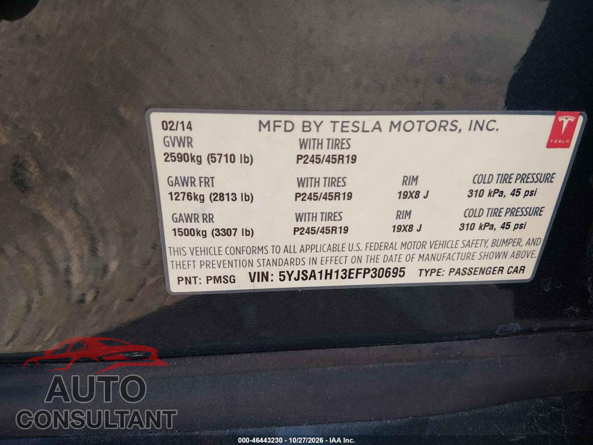 TESLA MODEL S 2014 - 5YJSA1H13EFP30695
