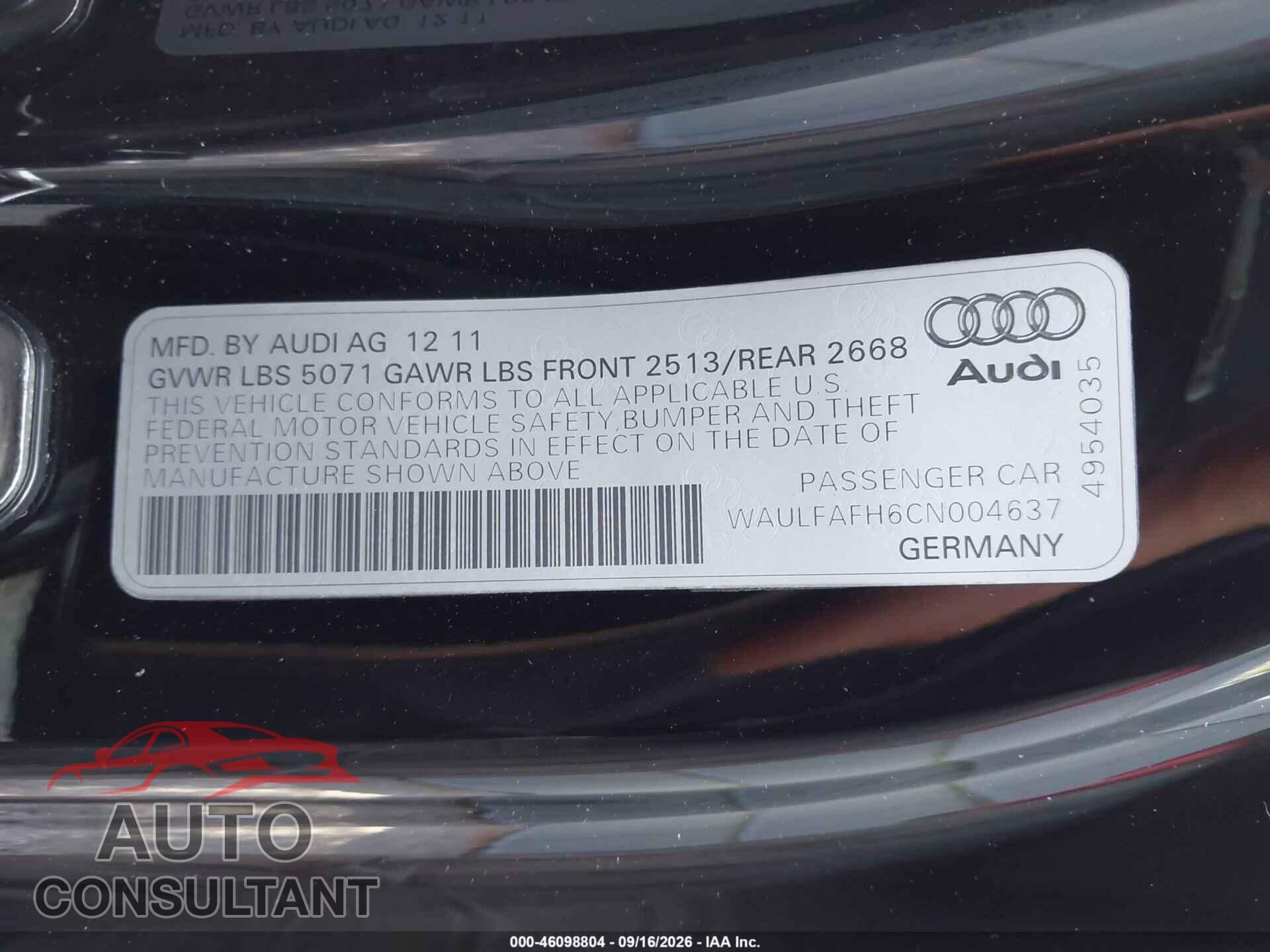 AUDI A5 2012 - WAULFAFH6CN004637