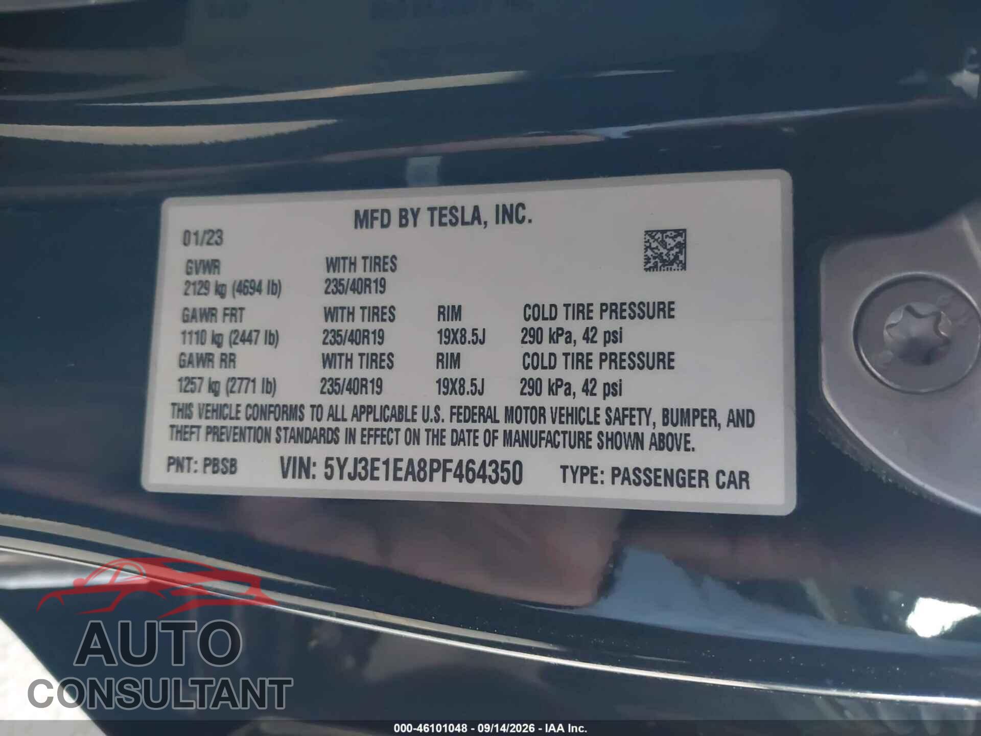 TESLA MODEL 3 2023 - 5YJ3E1EA8PF464350