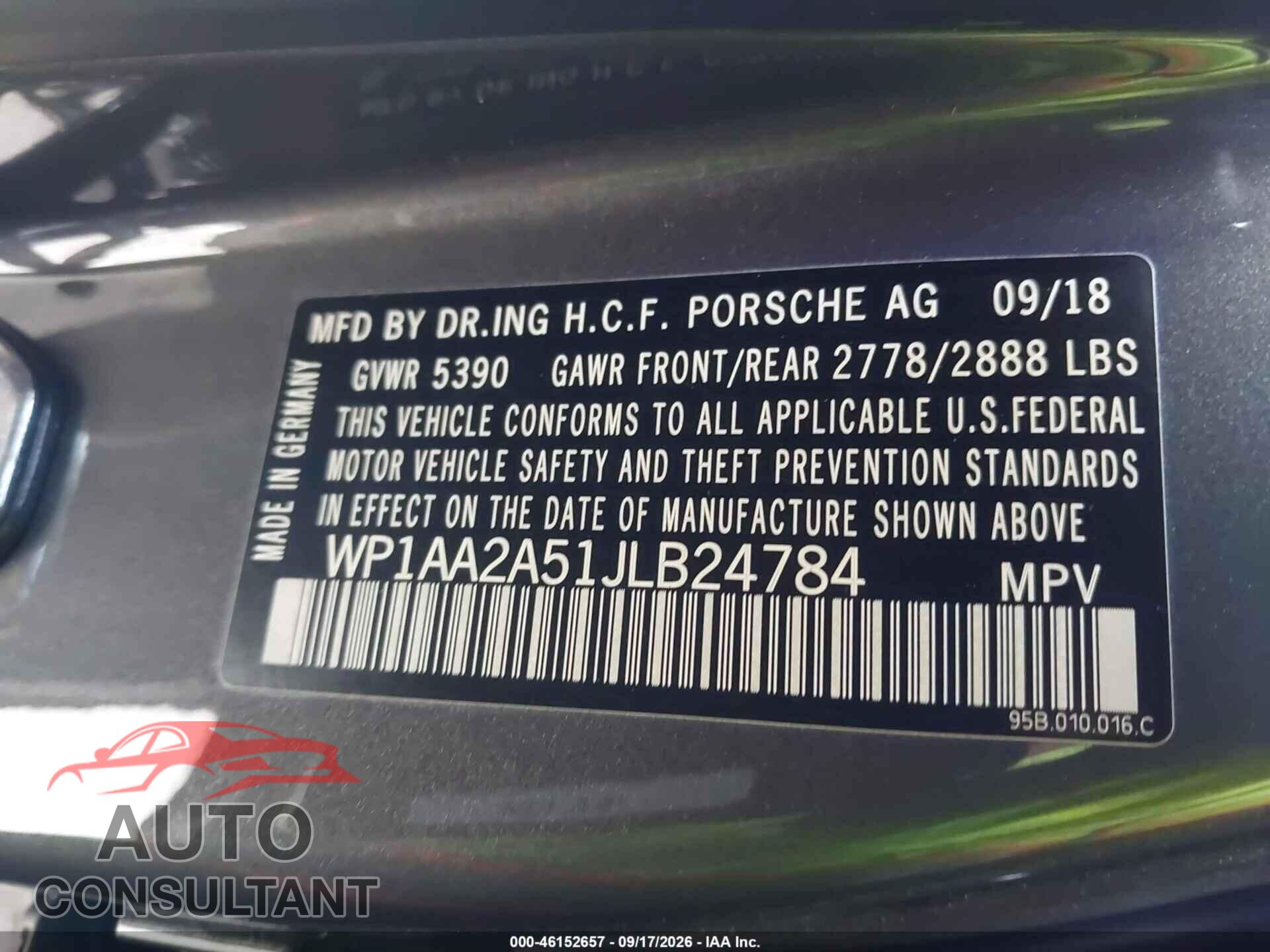 PORSCHE MACAN 2018 - WP1AA2A51JLB24784