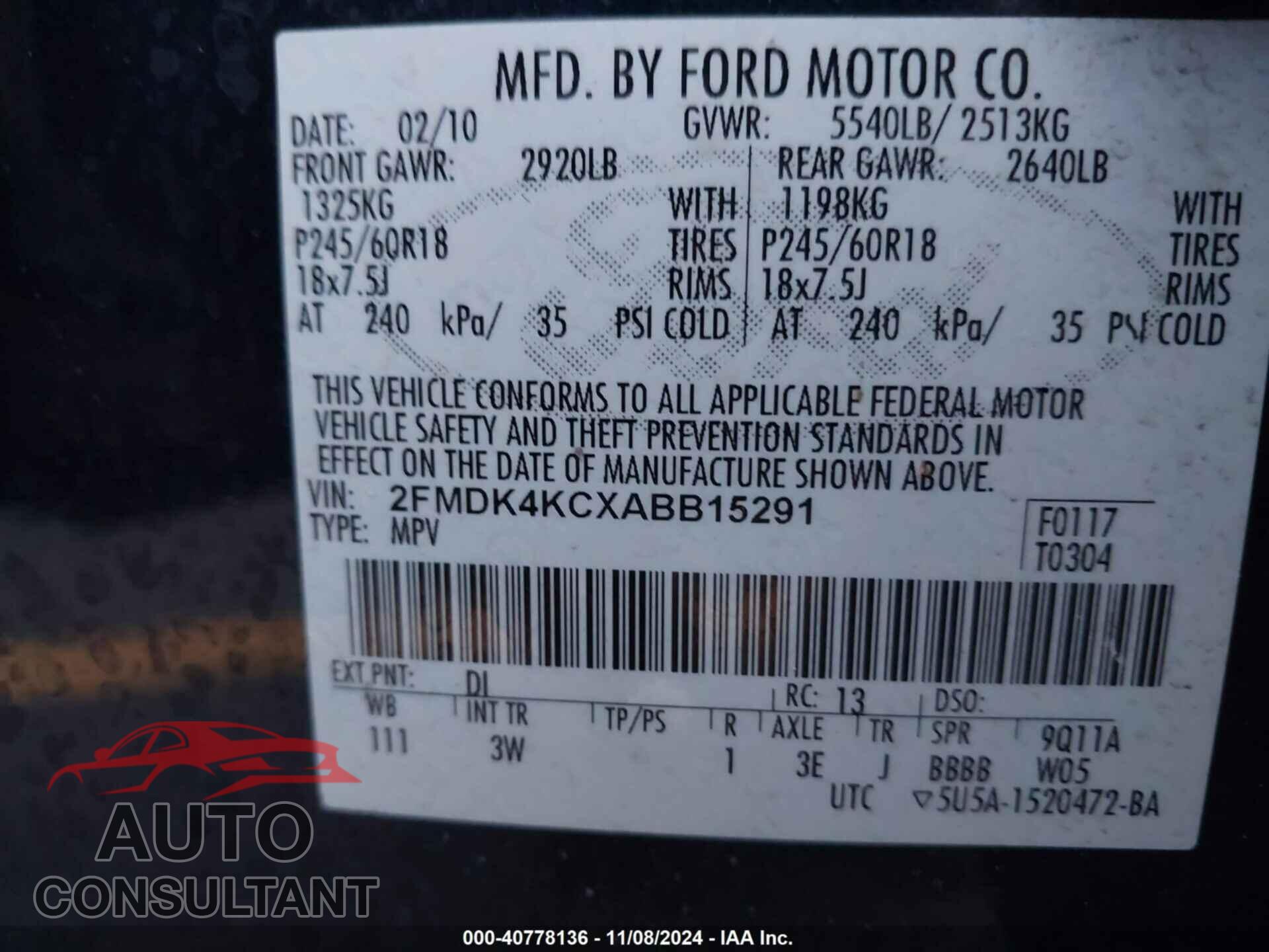 FORD EDGE 2010 - 2FMDK4KCXABB15291