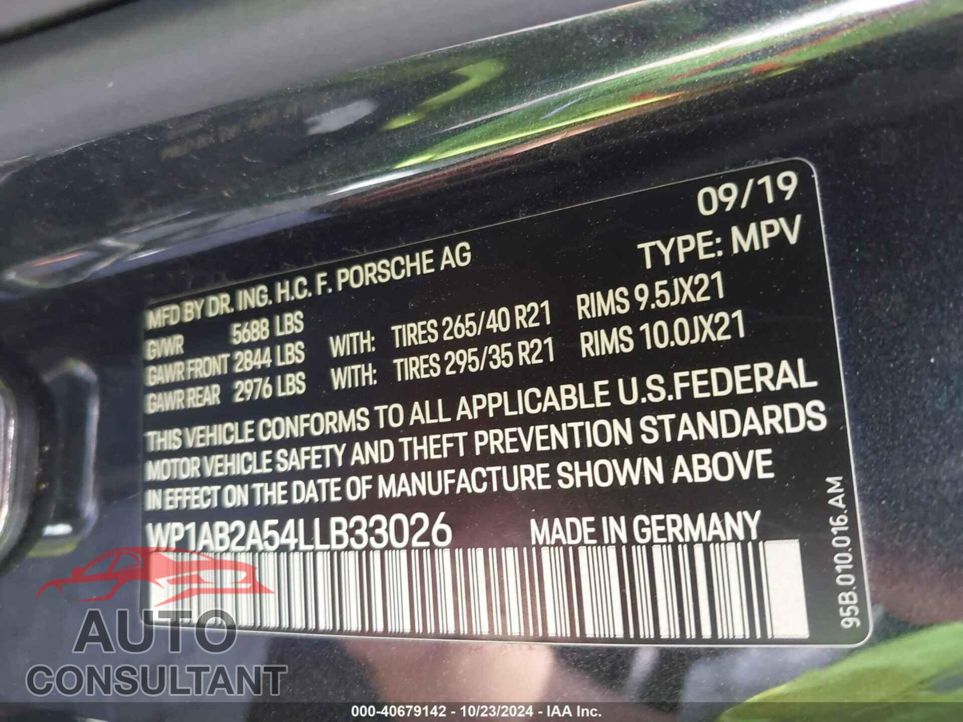 PORSCHE MACAN 2020 - WP1AB2A54LLB33026