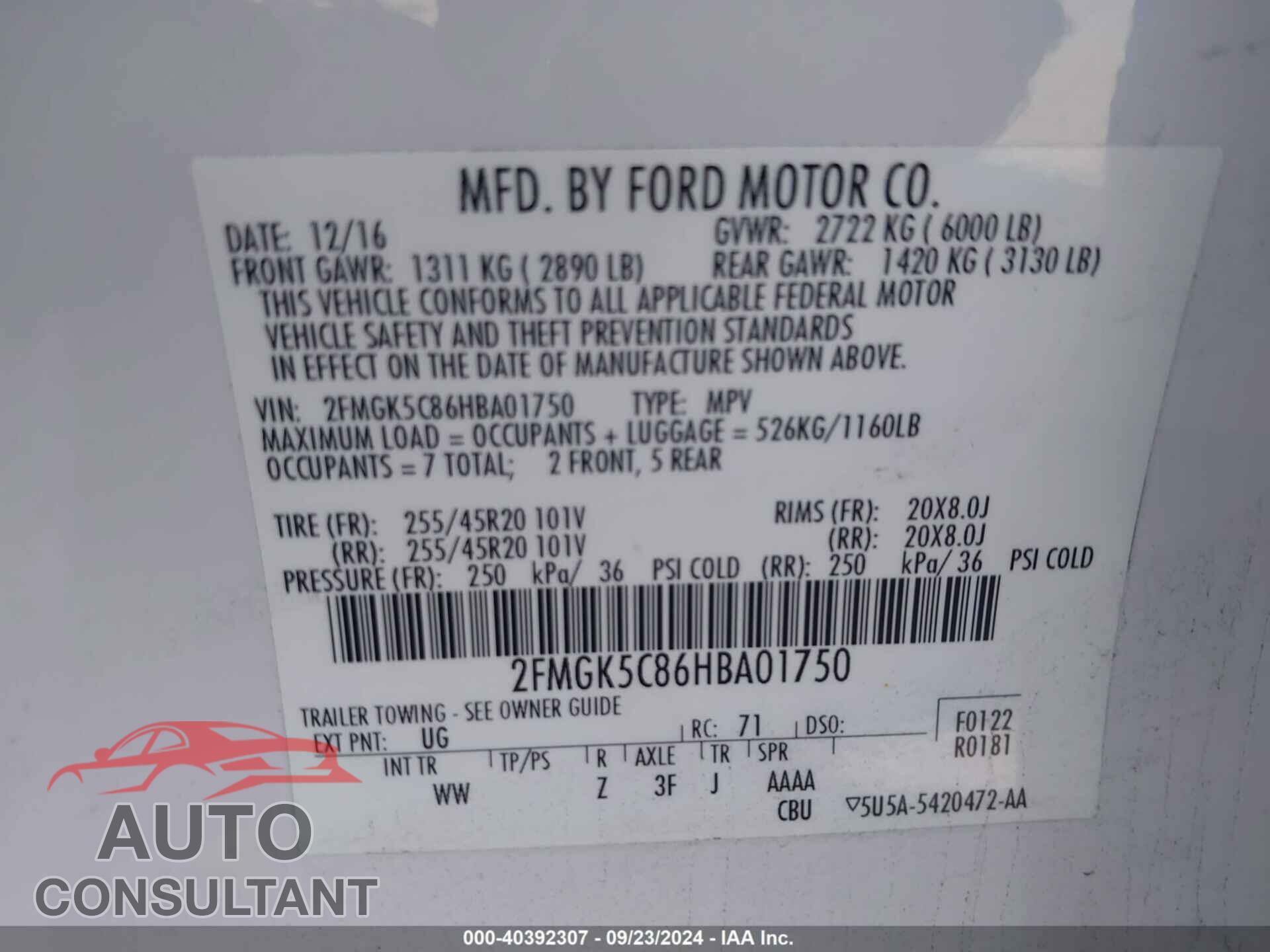 FORD FLEX 2017 - 2FMGK5C86HBA01750