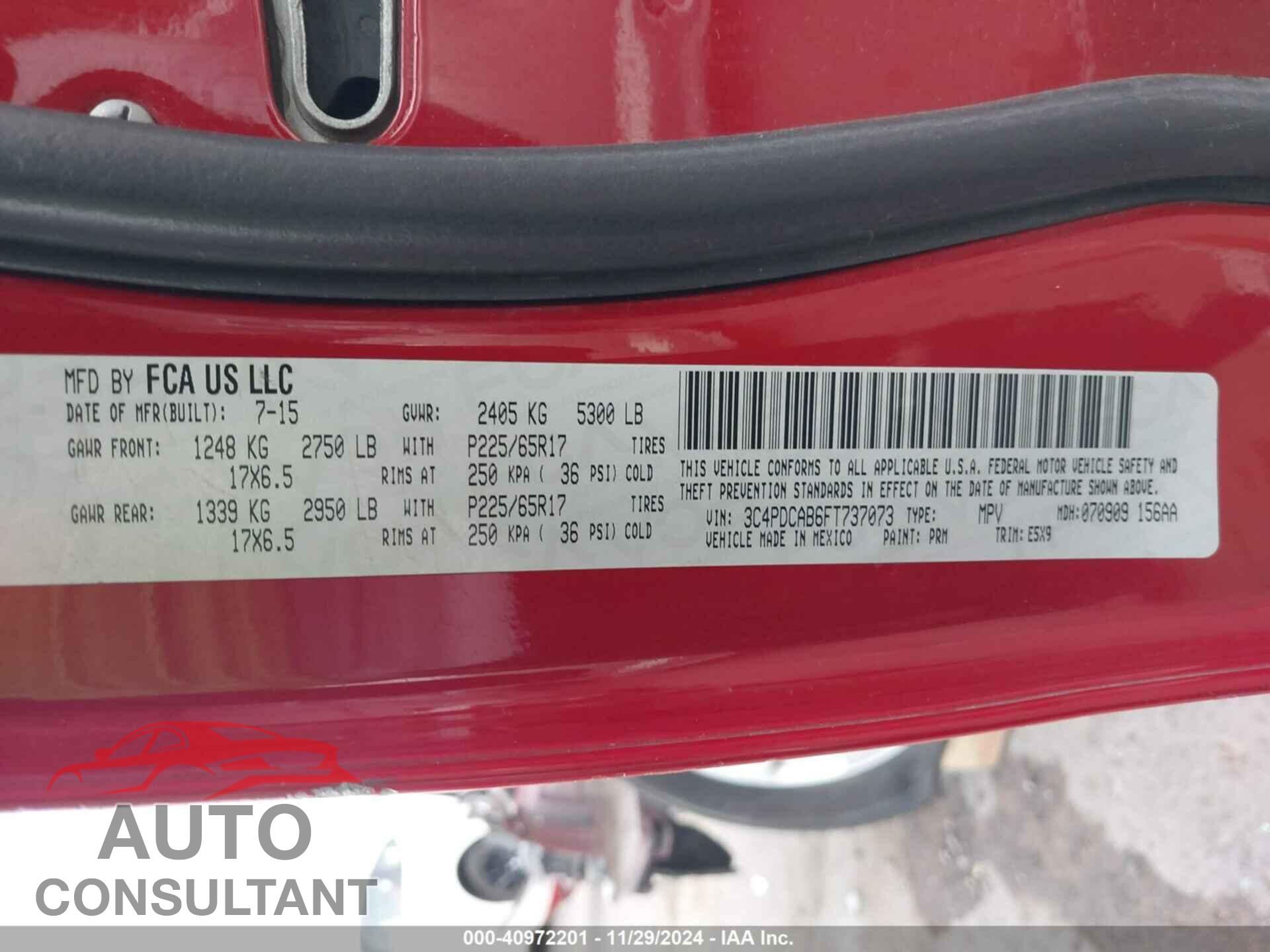 DODGE JOURNEY 2015 - 3C4PDCAB6FT737073