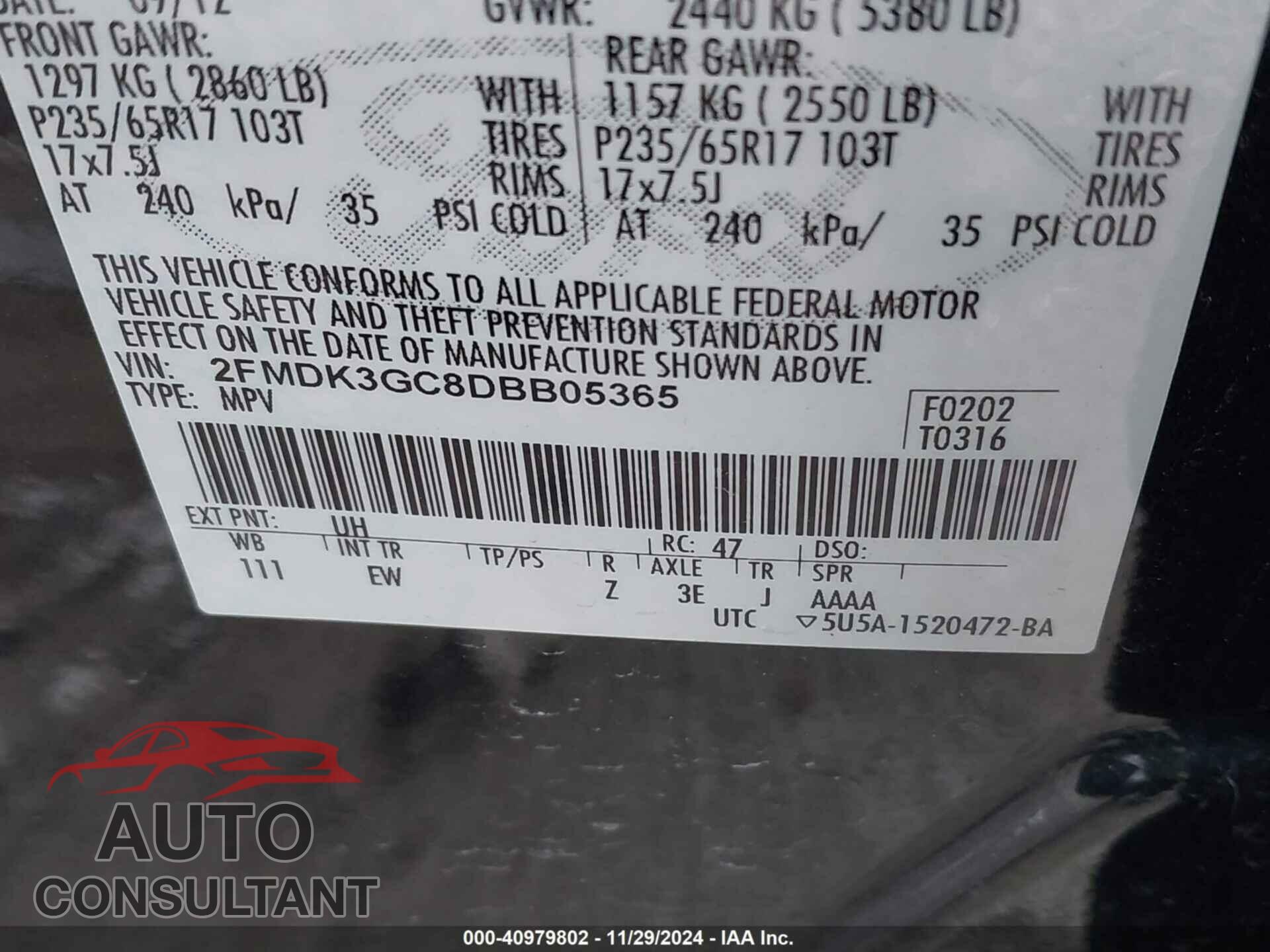 FORD EDGE 2013 - 2FMDK3GC8DBB05365