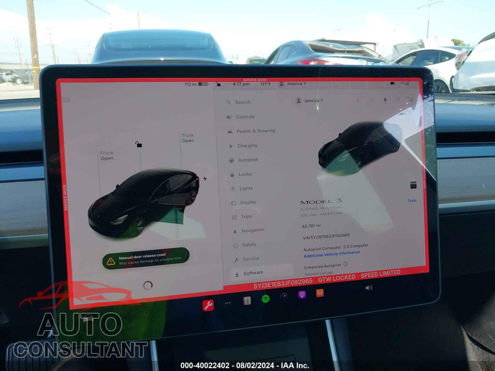 TESLA MODEL 3 2018 - 5YJ3E1EB3JF092965