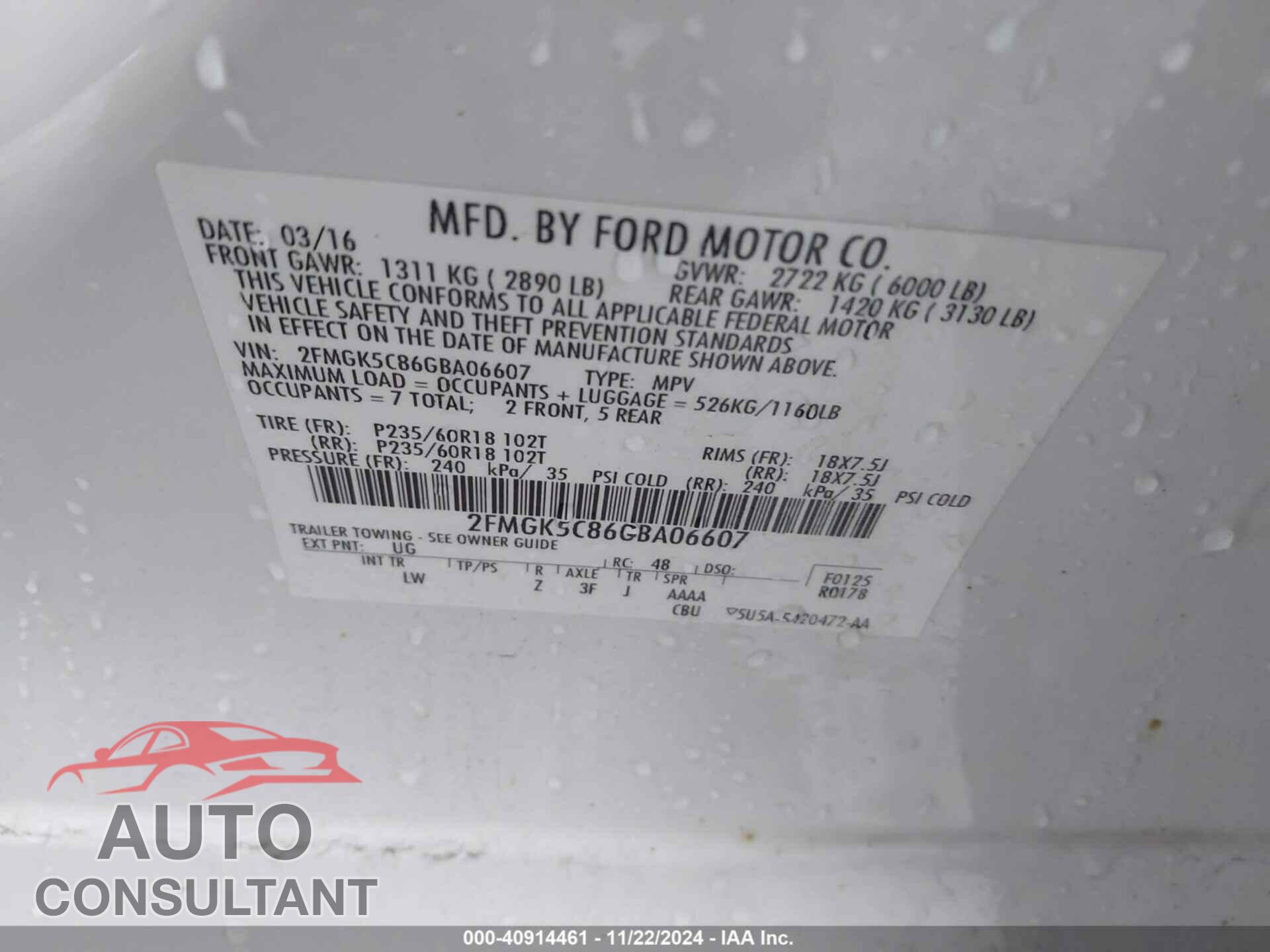 FORD FLEX 2016 - 2FMGK5C86GBA06607